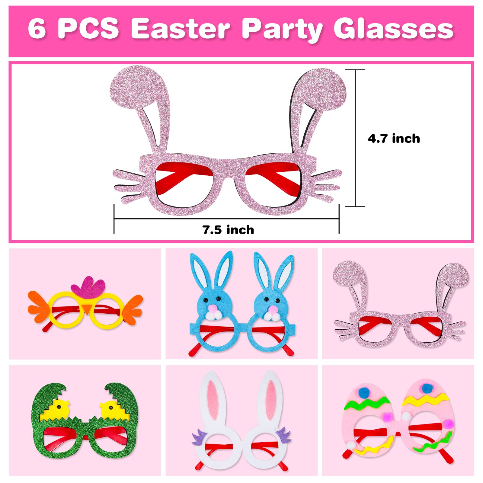 MGparty 12PCS Easter Headbands and Glasses Frame Set Easter Bunny Ears Rabbit Chick Eggs Party Favor Decorations Supplies Photo Booth for Kids and Adults
