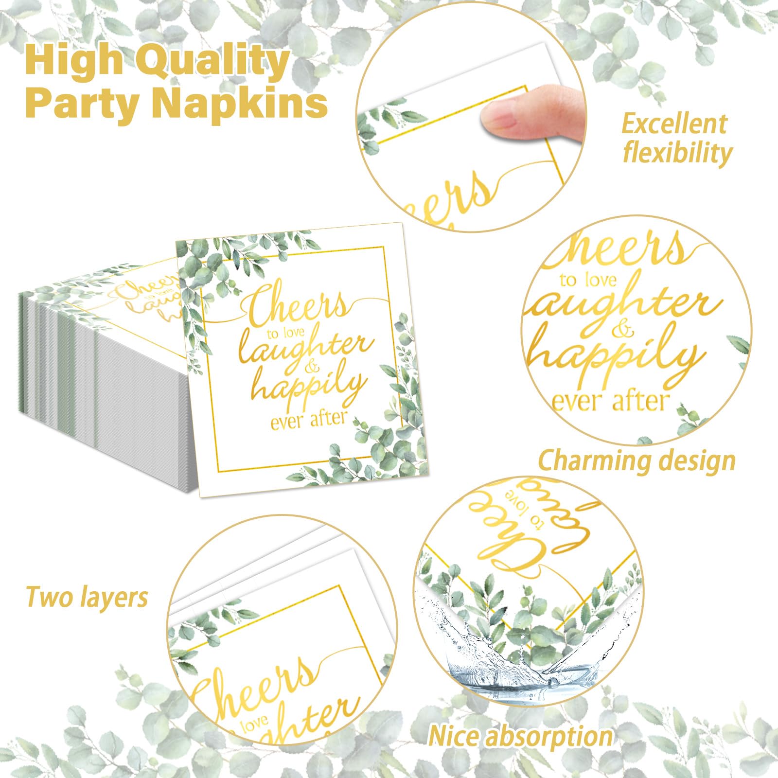 96Pcs Eucalyptus Leaves Bridal Shower Party Supplies Cheer to Love Birthday Plates and Napkins Sage Green Tableware Disposable Dessert Dinnerware for Wedding Engagement Anniversary Decor for 24 Guest