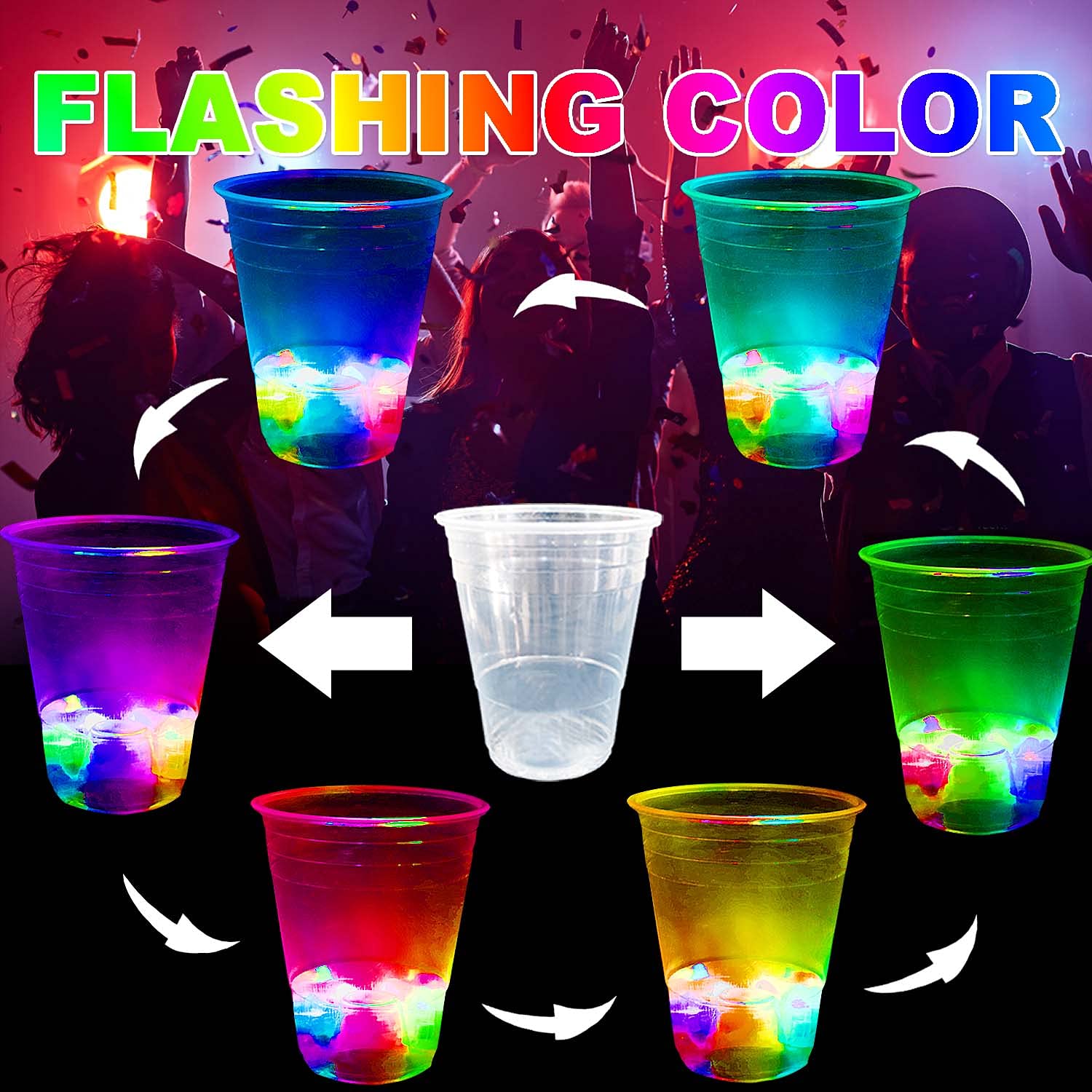 LLKMDSS 40 Pcs Glowing Party Cups, 16oz Plastic Light Up Cups with Flashing Color LED Lights for House Parties Birthdays Concerts Weddings BBQ Beach DJ Holidays