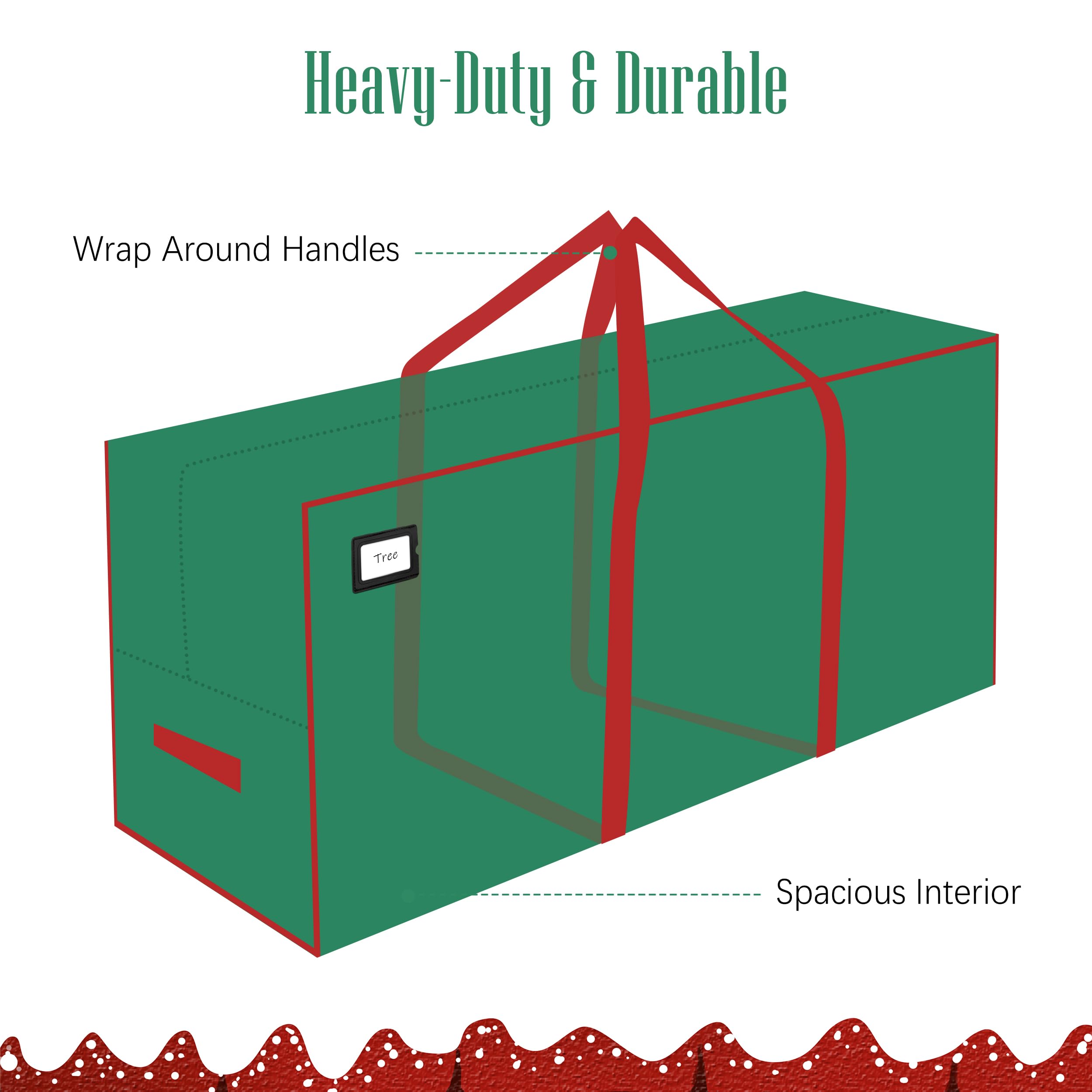 Cosy Family 7.5 ft Christmas Tree Storage Bag - Durable Heavy Duty Extra Large Artificial Xmas Holiday Tree Bag with Reinforced Handles and Dual Zippers Wide Opening - Green