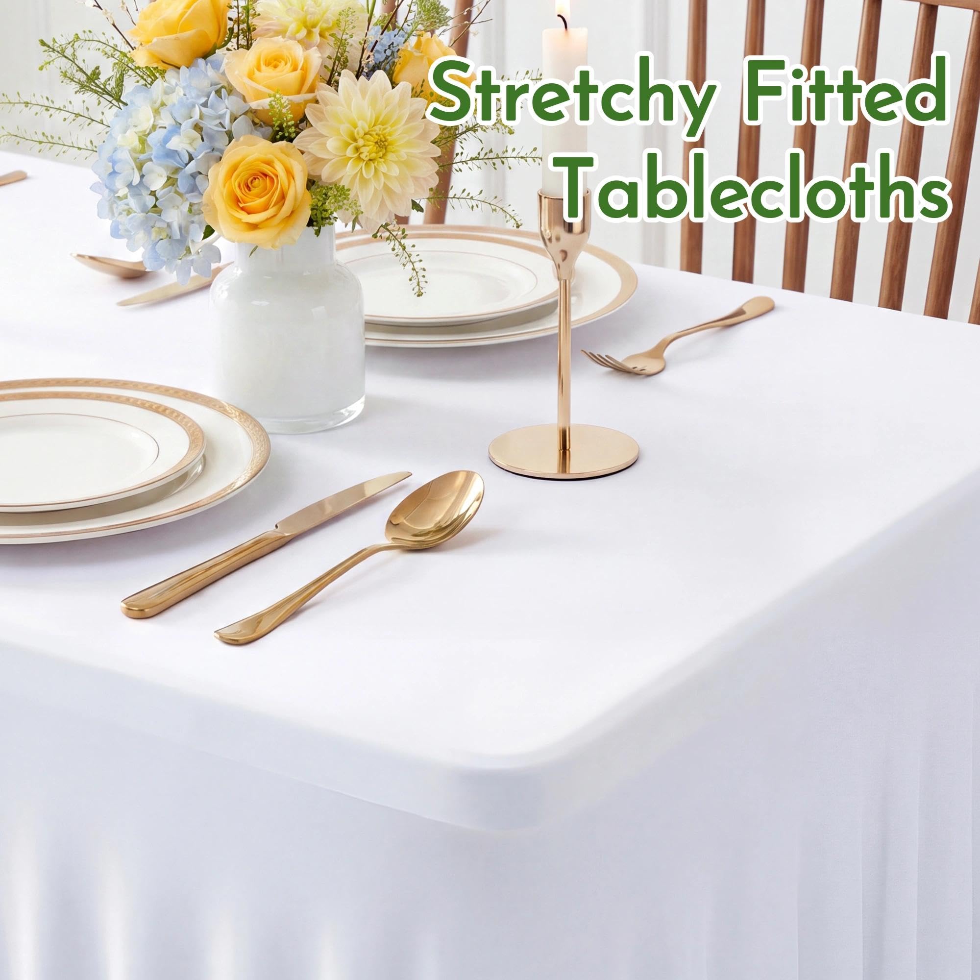 Wokceer White Spandex Tablecloth for 6FT Rectangle Table, Table Skirt Cover