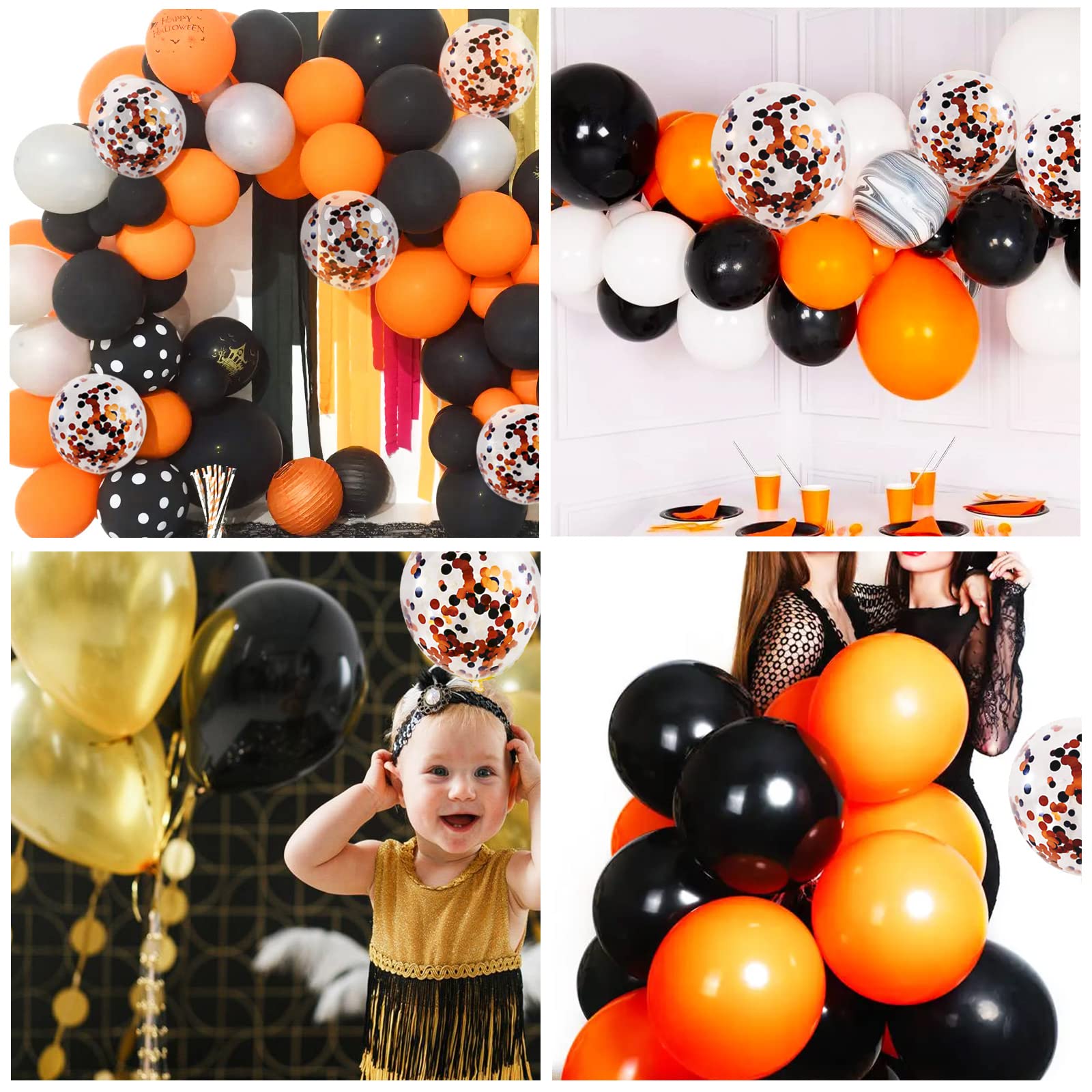 Orange and Black Confetti Balloons 50Pcs 12 Inch Halloween Latex Balloons
