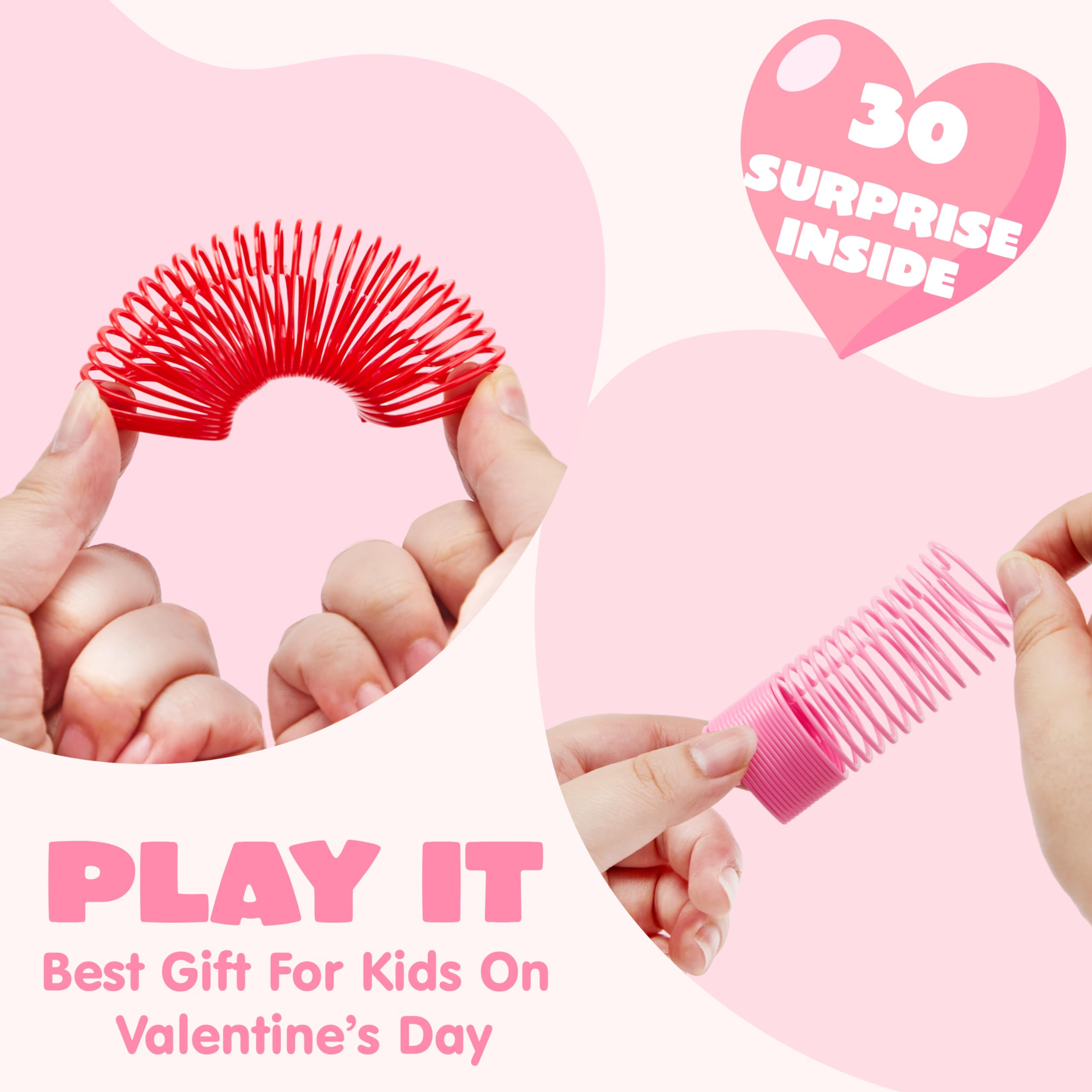 JOYIN 30 Packs Valentine’s Day Party Favors with Mini Springs Toys, Multi-Color Heart Coil Springs Toys, Stress Relief Fidget Toys for Kids Classroom Exchange, School Prize and Goodie Bag Stuffers