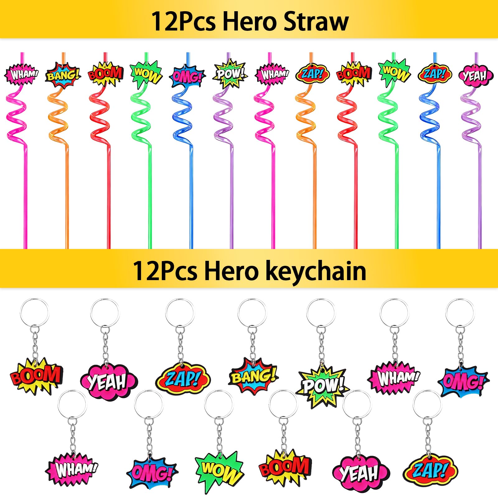 208Pcs Hero Party Favors Pack - for 12 Guests, Hero Birthday Party Supplies, with Mask Straw Slap Bracelets Keychain Party Blowers Stickers Sticky Hands for Goodie Bag Stuffer, Pinata Filler