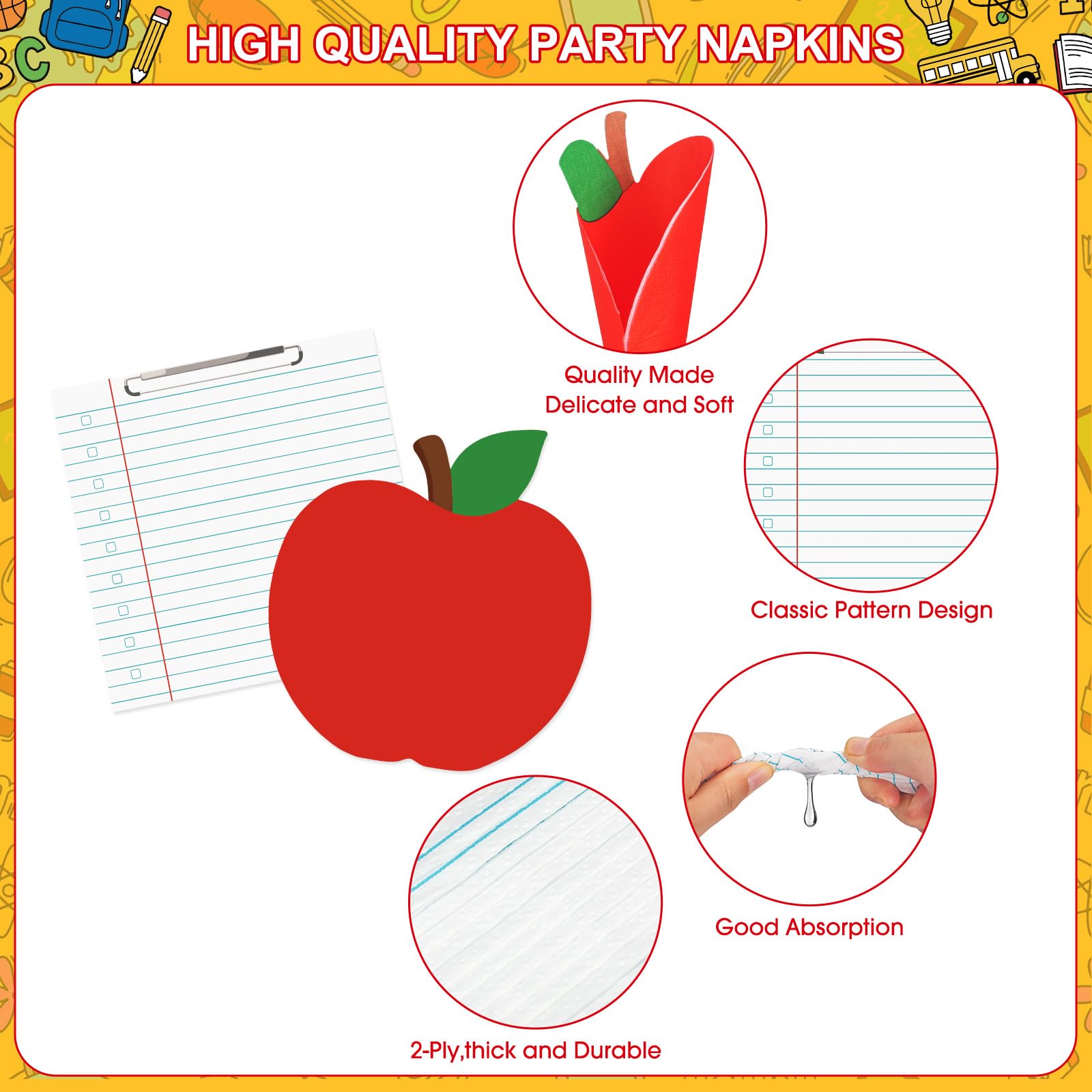 122 Pcs Back to School Decorations Set, Includes Apple Paper Plates Napkins, Notebook Dessert Plates Tablecloth, Cups, Banner and Forks for All Grades First Day of School Decor Party Supples, Serve 24