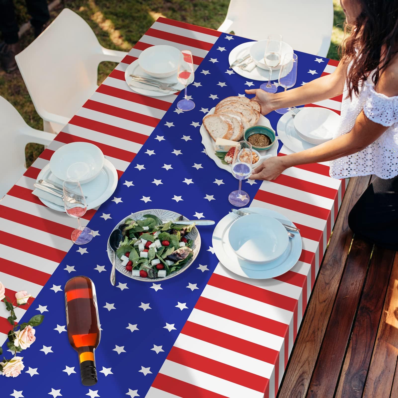 Childom 3 Pack Patriotic Tablecloth,Disposable Plastic Tablecloth 54"x108" Patriotic Decorations,Birthday Party Table Cloth,Patriotic Party Supplies,Red White and Blue Decorations for Veterans Day