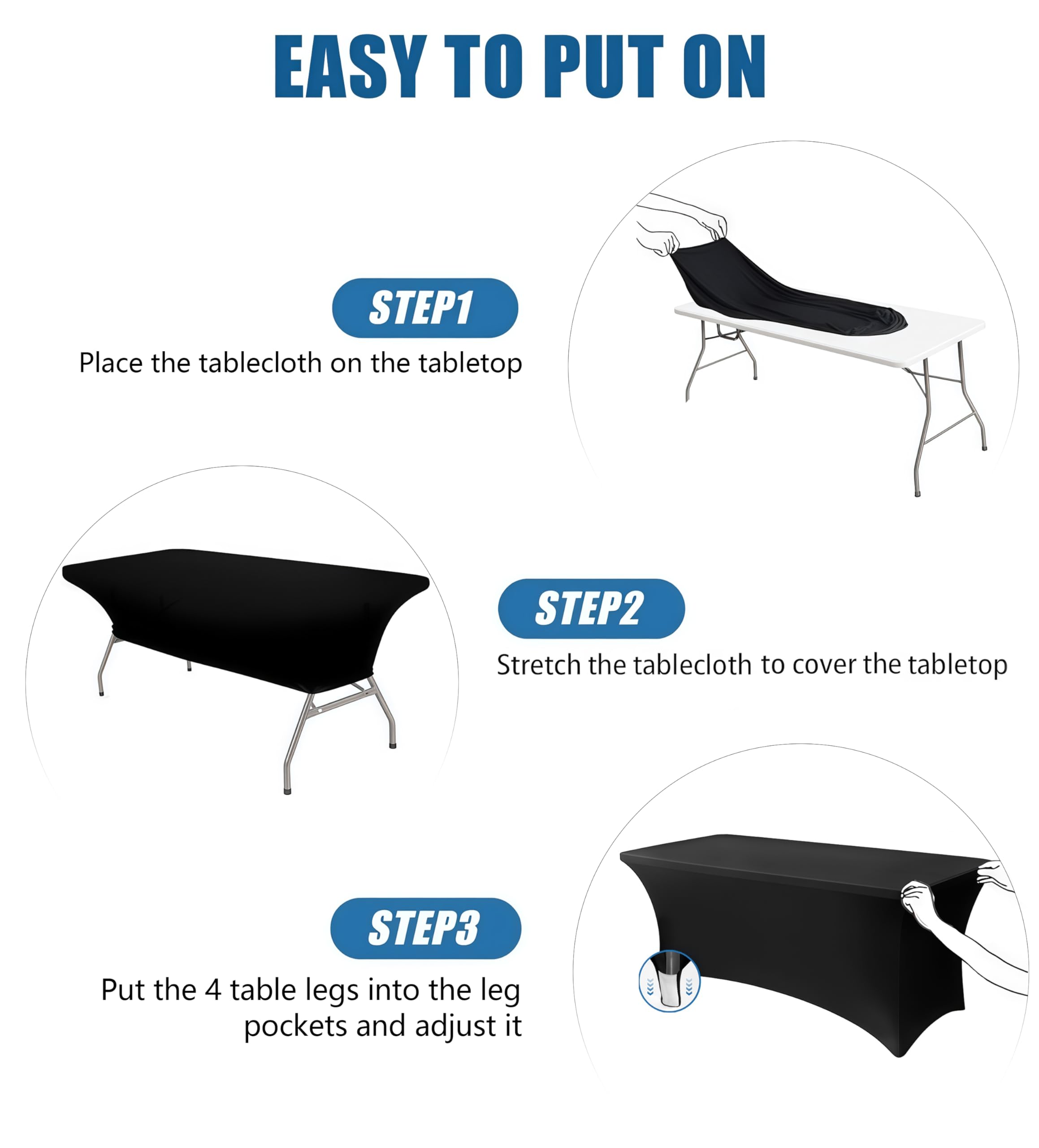 Lemict 6FT Black Table Cloth - 2 Pack Fitted Stretch Rectangle Spandex Tablecloth, Washable Table Cover for Party, Picnic, Wedding, Banquet, Birthday and Festival(30" x 72")