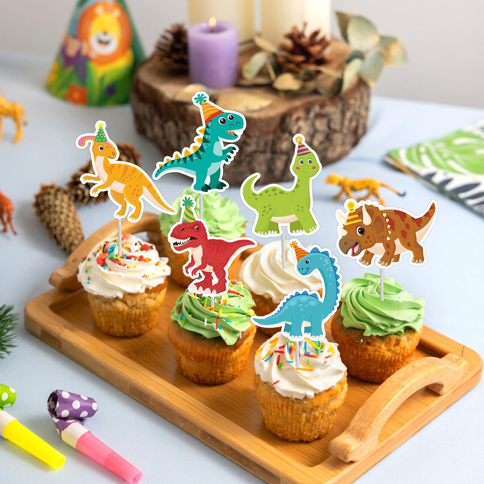 40Pcs Dinosaur Cupcake Toppers, Cute Tyrannosaurus Rex Triceratops Cupcake Picks Dinosaur Cake Topper Picks for Kids Birthday Baby Shower Dino Party Cake Toppers Decorations