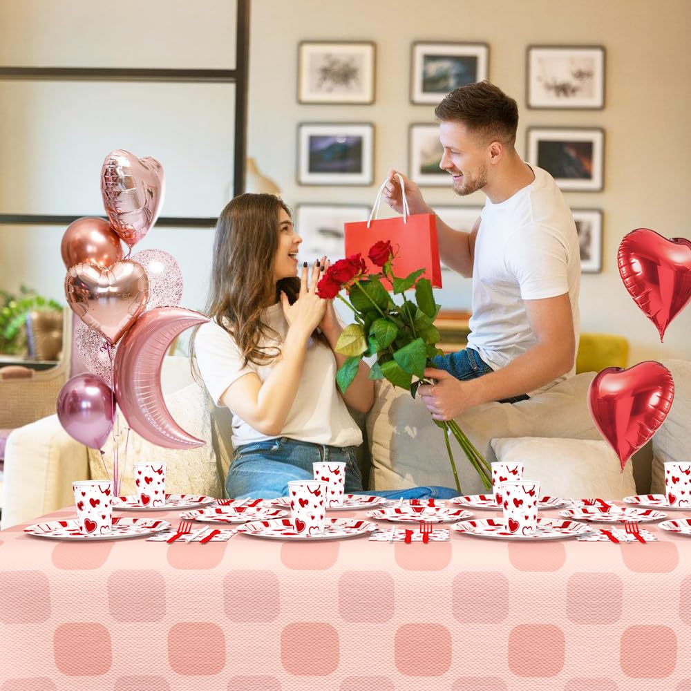 AIBIIN 112 PCS Valentines Day Plates and Napkins Party Decorations Red Heart Galentines Day Party Decorations Supplies Valentines Baby Shower Birthday Disposable Plates Cups and Napkins Serves 16