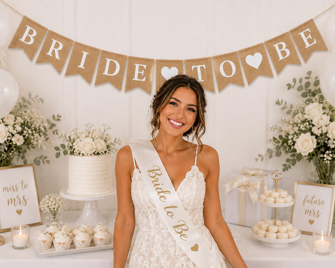 Shimmer Anna Shine Bride to Be Burlap Banner – 13-Piece Pre-Strung Bridal Shower Decorations & Bachelorette Garland, 5 x 7″ Pennants, Rustic Wedding Engagement Party Décor