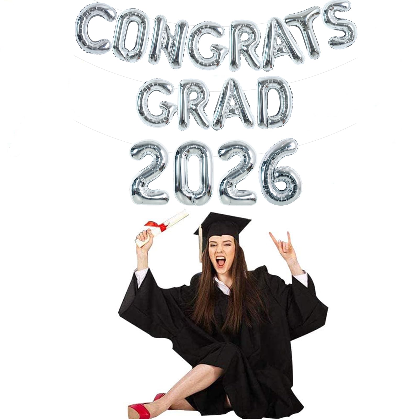 TONIFUL Graduation Balloons 16 Inch Silver Congrats Grad Balloons 16 Inch Silver 2026 Number Foil Balloons for 2026 Graduation Party Graduate Congratulations 2026 Congrats Grad Decorations