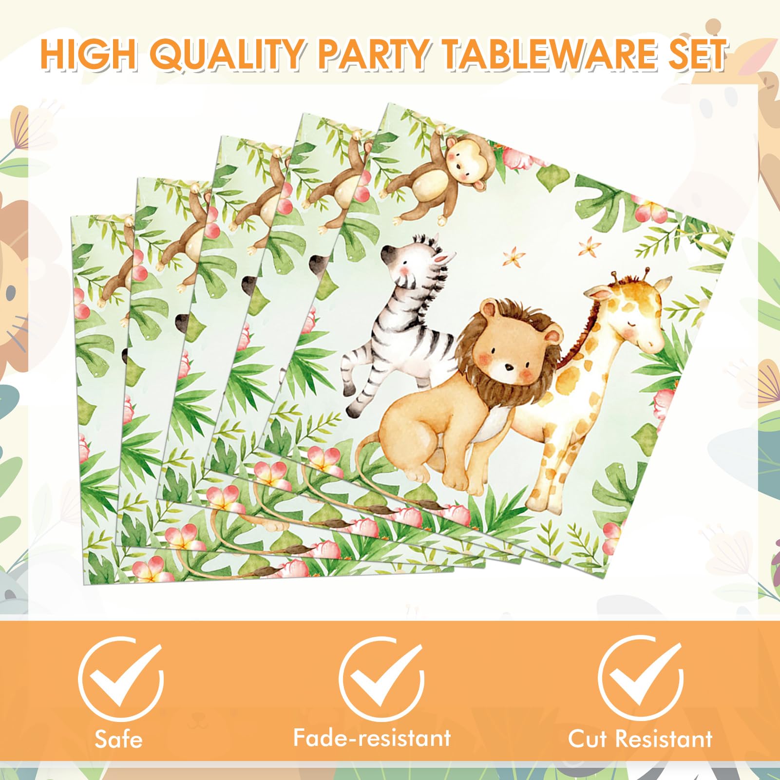DURYGEN 40PCS Jungle Safari Birthday Decorations Disposable Tableware Set Safari Jungle Themed Party Dessert Plates, Napkins Baby Shower Animal Birthday Party Decorations for Boys Girls