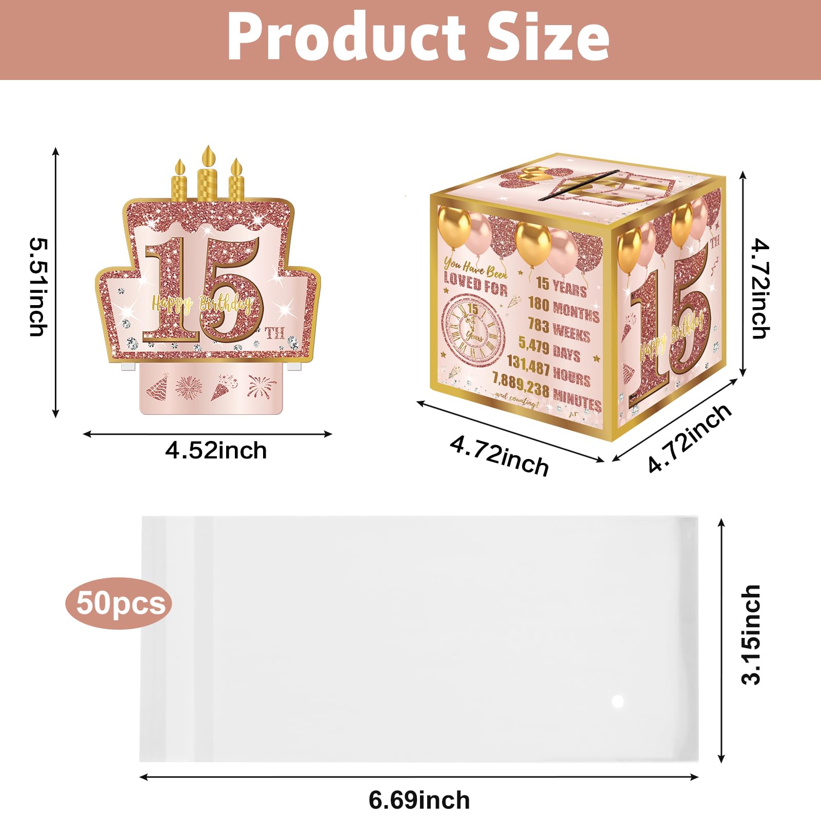 Turypaty Happy 15th Birthday Pull-Out Money Gift Box, 15th Party Cash Gift