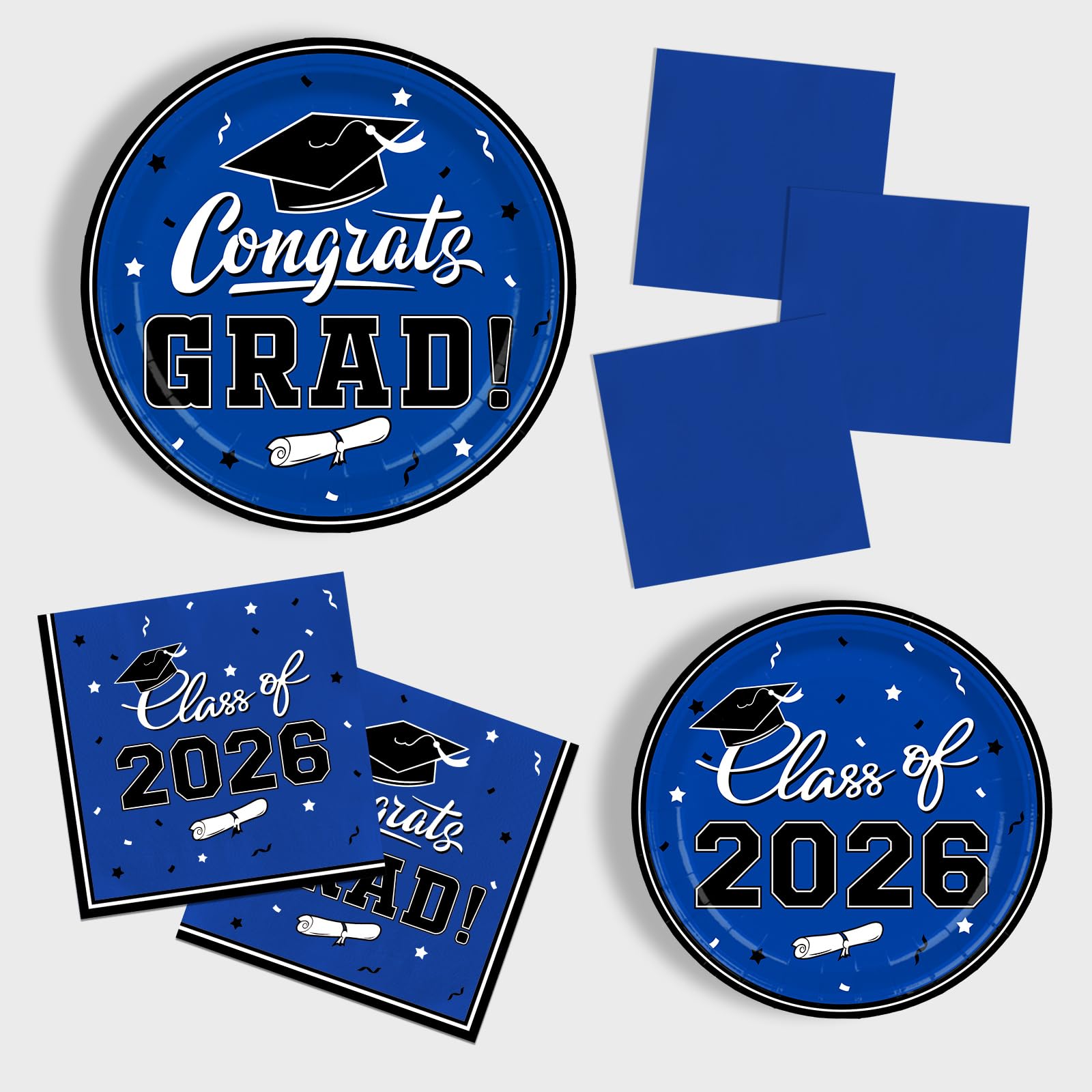 Gatherfun Graduation decorations 2026 Graduation Plates and Napkins Blue Disposable Paper Plates Luncheon Napkins Cocktail Napkins for Congrats Grad Party Decorations, Serve 50