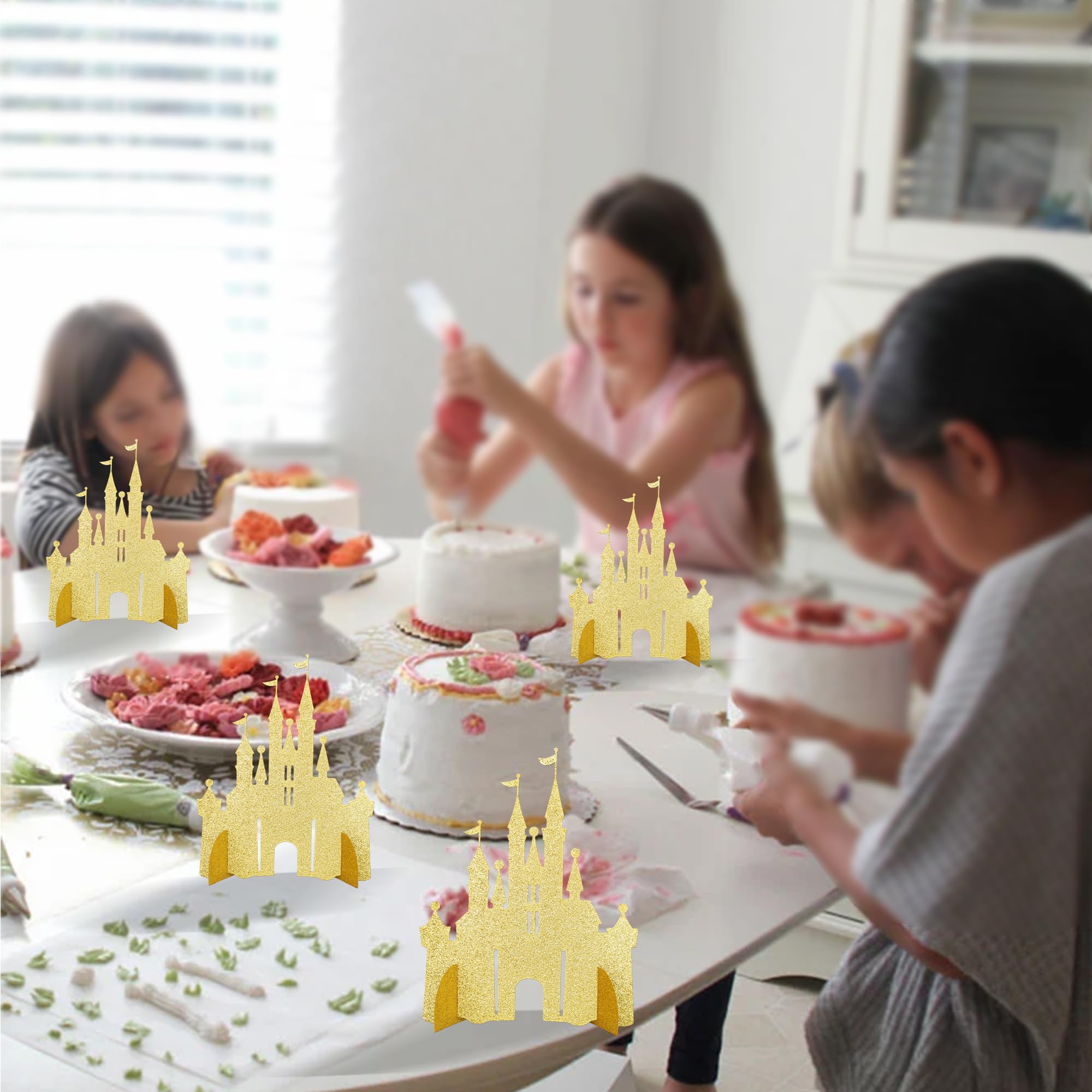 Gyufise 6 Pack Castle Centerpieces Princess Theme Table Centerpieces Glitter Table Decorations for Baby Shower Princess Girls Birthday Party Centerpieces Supplies Gold