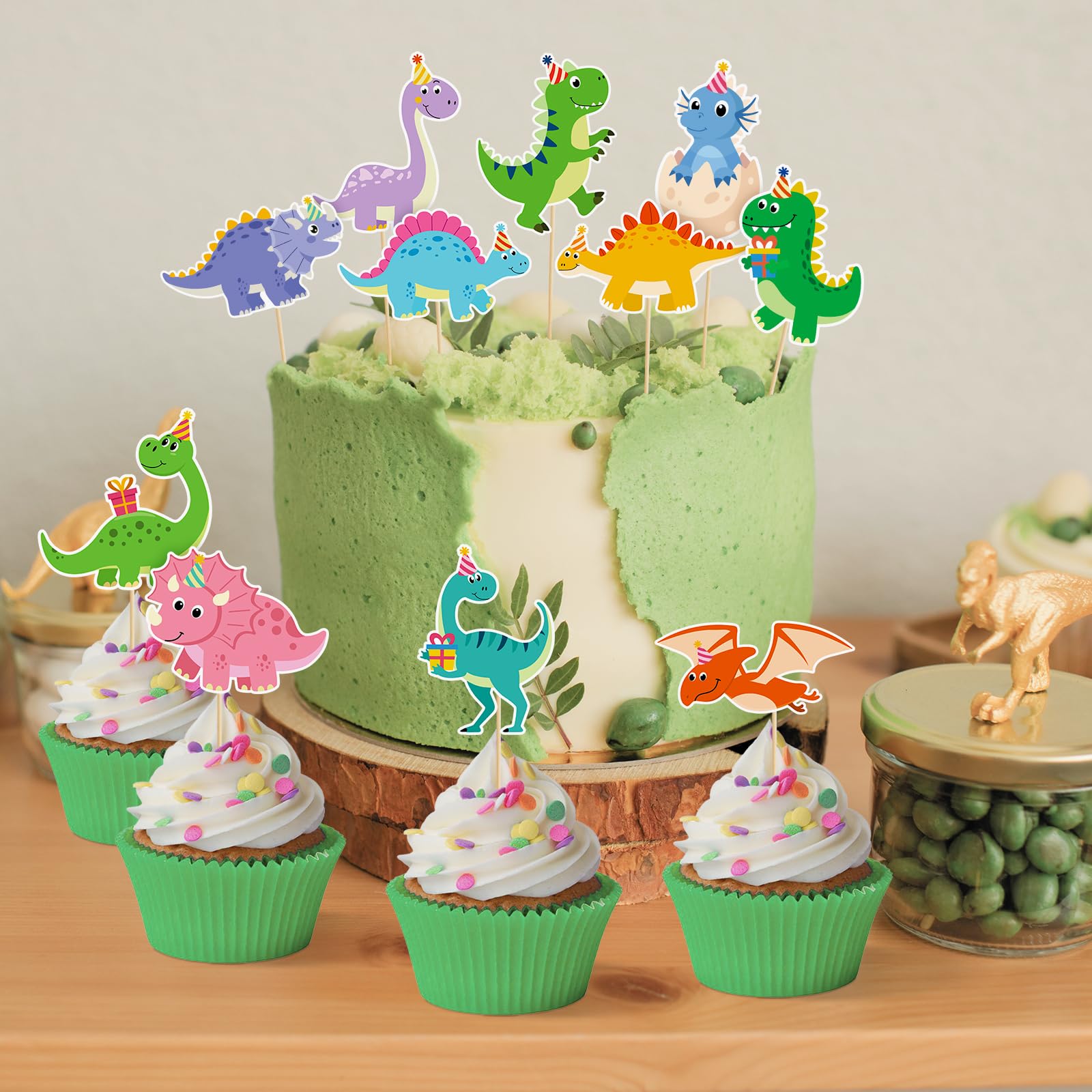 48 Pieces Dinosaur Cupcake Toppers Baby Cute Colorful Dinosaur Cupcake Picks for Kids Dino Theme Party Baby Shower Birthday Party Decoration Supplies