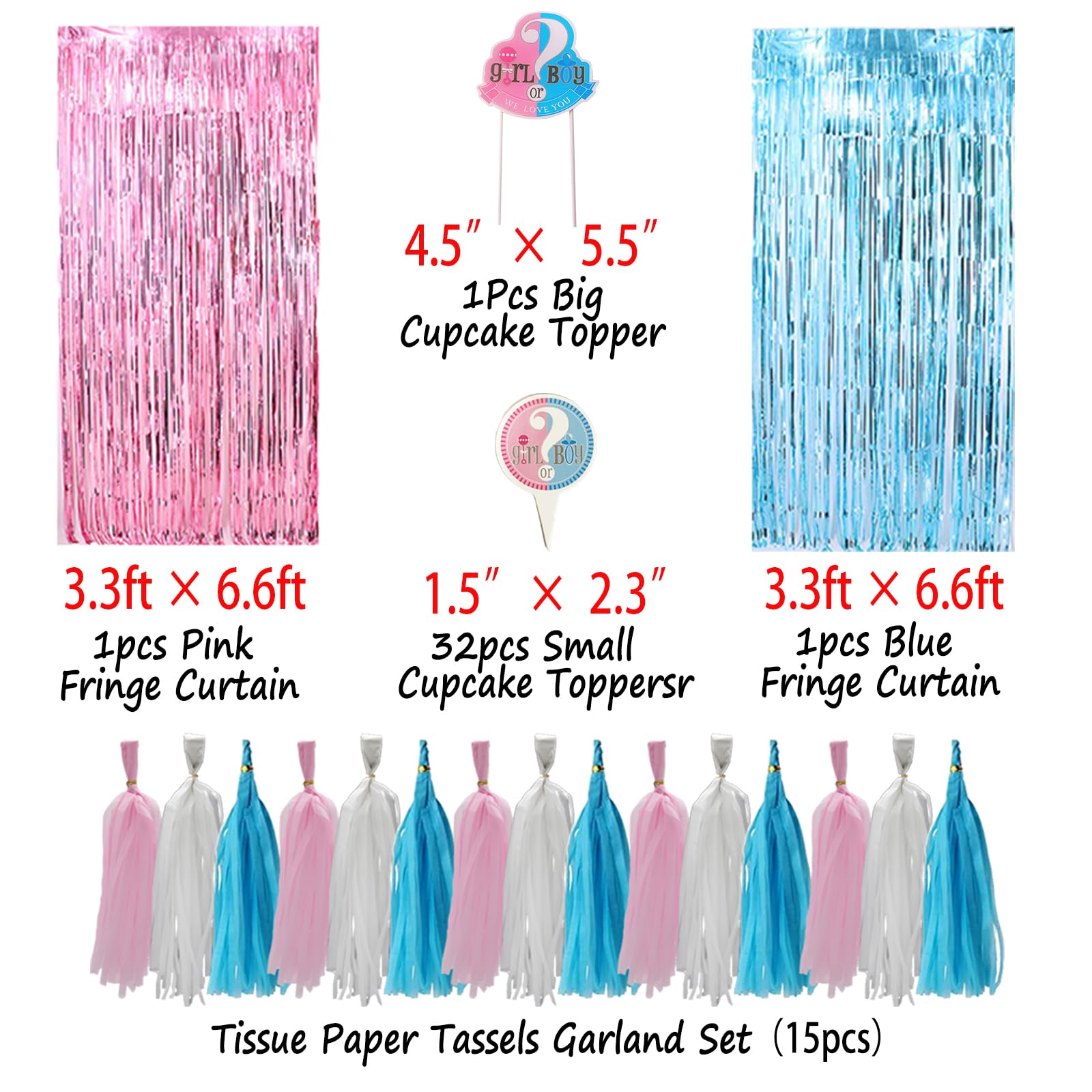 200 Pcs Gender Reveal Decorations Kit, Boy or Girl Gender Reveal Supplies