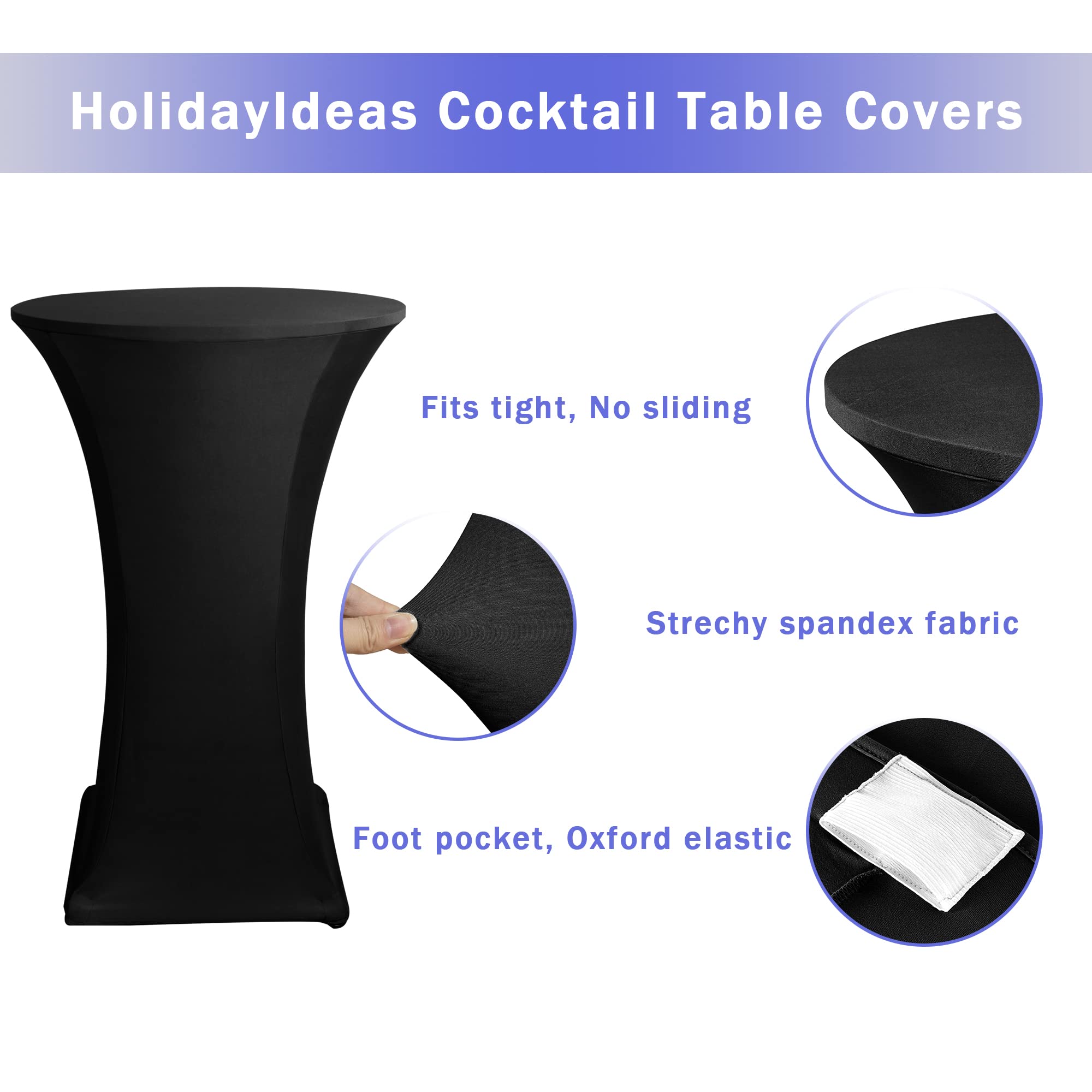 Spandex Black Cocktail Table Covers for 30-32 Inch High Top Pub 2 Pack