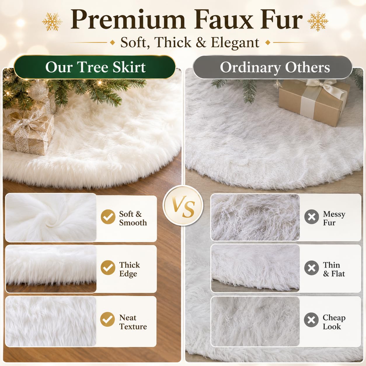 AOGU 48 Inch Faux Fur Christmas Tree Skirt White Plush Skirt for Merry Christmas Party Christmas Tree Decoration