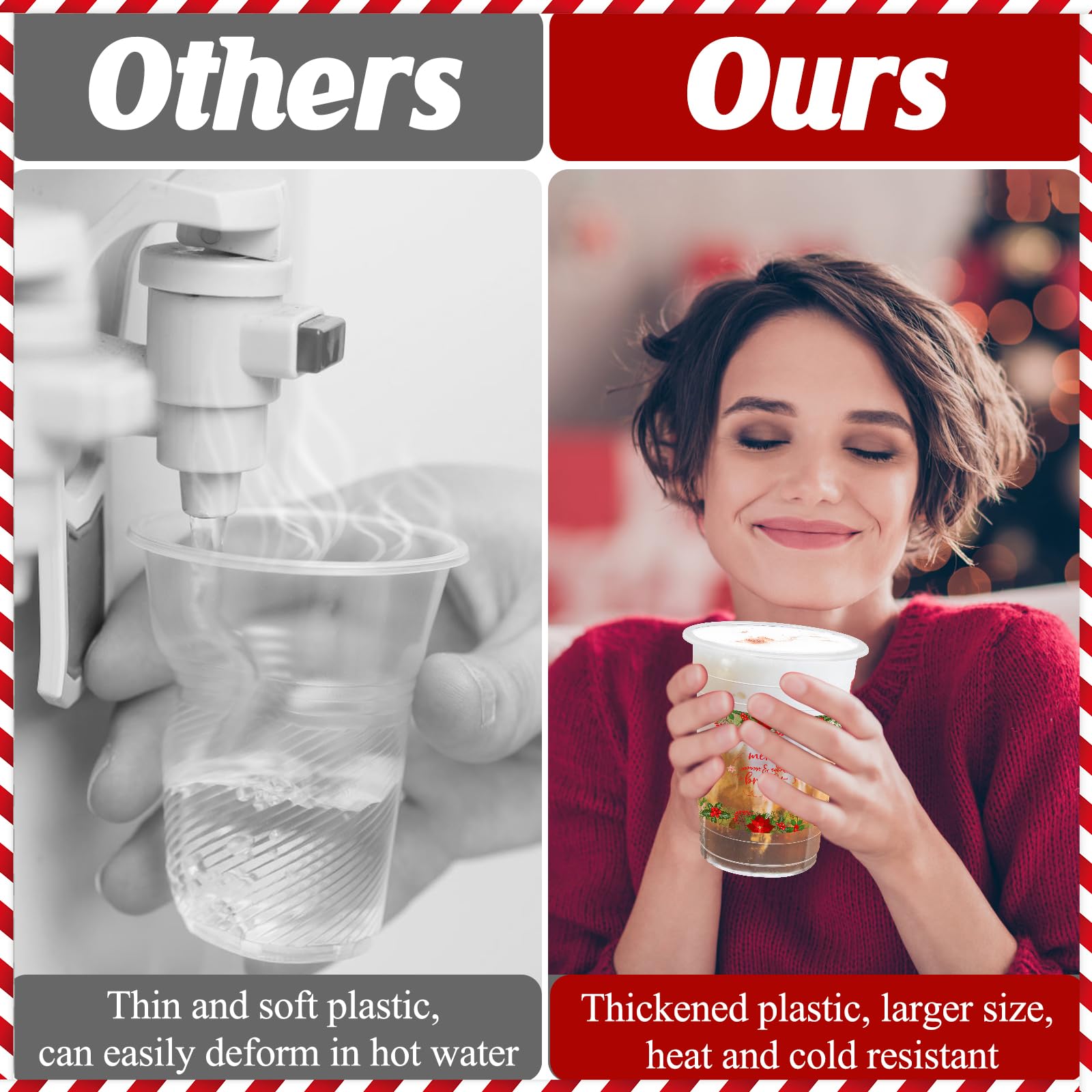 TEASIK 60 Pieces 16oz Christmas Poinsettia Cups,Holiday Party Drinkware Table Decorations Supplies,Plastic Disposable Cups for Merry Christmas Party Decorations