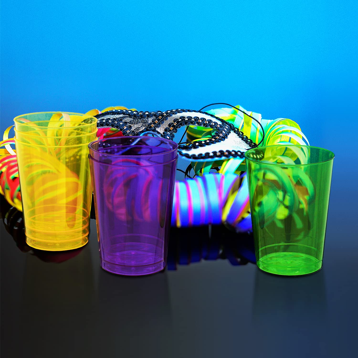 Party Essentials Hard Plastic 10-Ounce Party Cups/Drinking Glasses/Tall Tumblers, 100-Count, Mardi Gras Mix