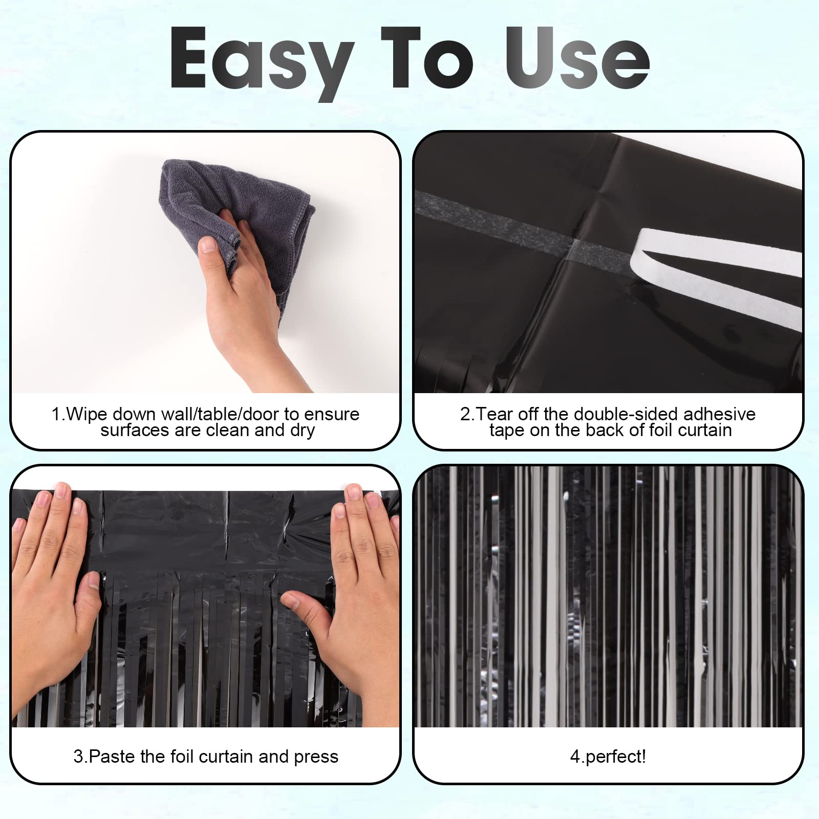 Voircoloria Black Foil Fringe Backdrop Curtains, 3.3x8.2ft, 3 Pack