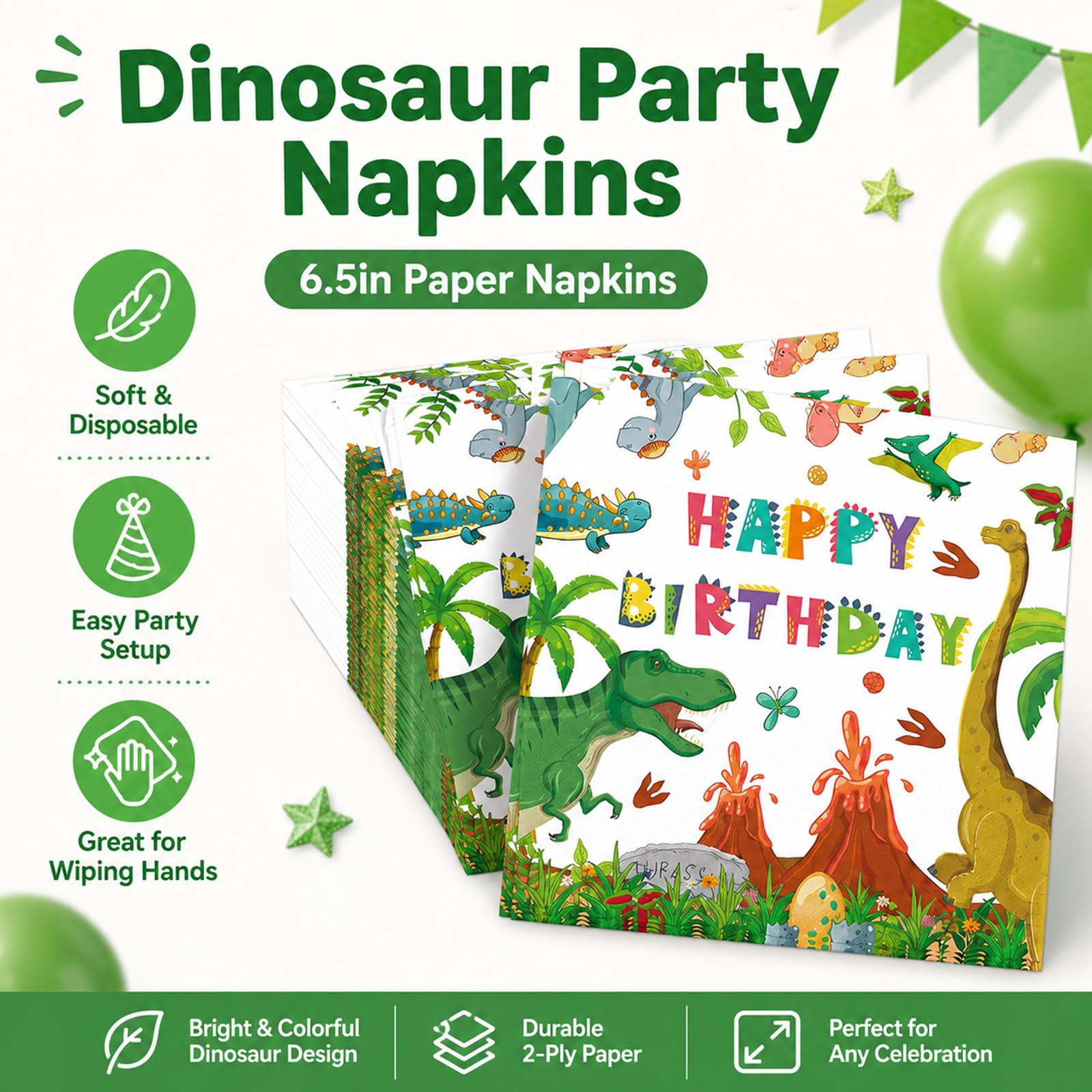 PUEVENYI 50PCS Dinosaur Birthday Paper Plates and Napkins - Watercolor Disposable Paper Plates Napkins Kit for Dinosaur Birthday Party Decorations Table Decor, Serves 25