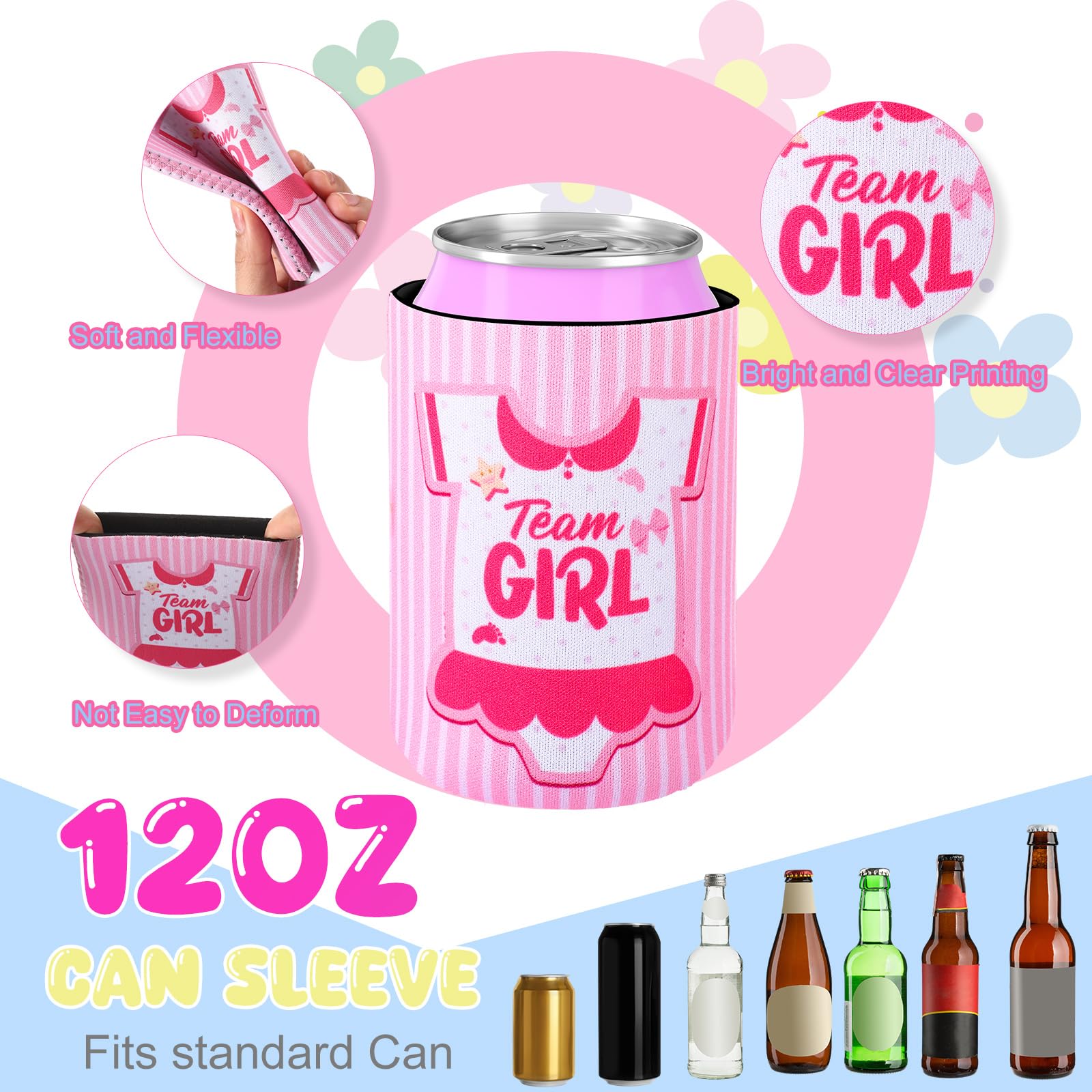 Ninehaoou 36 Count Boy or Girl Gender Reveal Decorations Team Girl Team Boy Can Coolers Sleeves Gender Reveal Can Coolers Pink and Blue Coolies for Baby Party Supplies