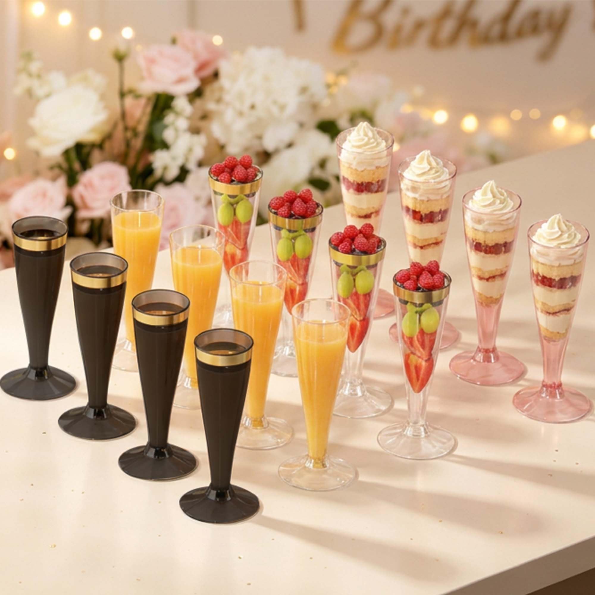 Lazyshine Plastic Champagne Flutes Disposable Wine Glasses, 40 Pack 4.5Oz Clear Cocktail Mimosa Cups for New Year Eve Party Supplies Wedding Engagement Decor, Copas De Plastico Para Brindis