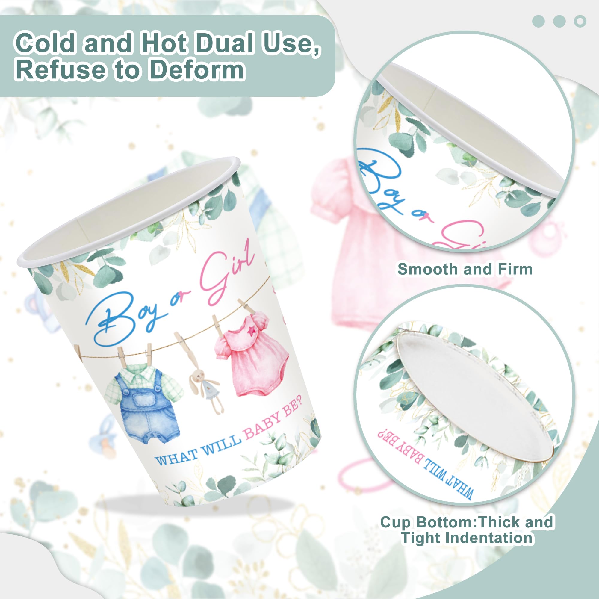 Girl or Boy Gender Reveal Party Supplies Pink or Blue She or He Gender Reveal Party Decorations Eucalyptus Baby Shower Tableware Set Plates Napkins Cups Forks Knives for 20 Guests