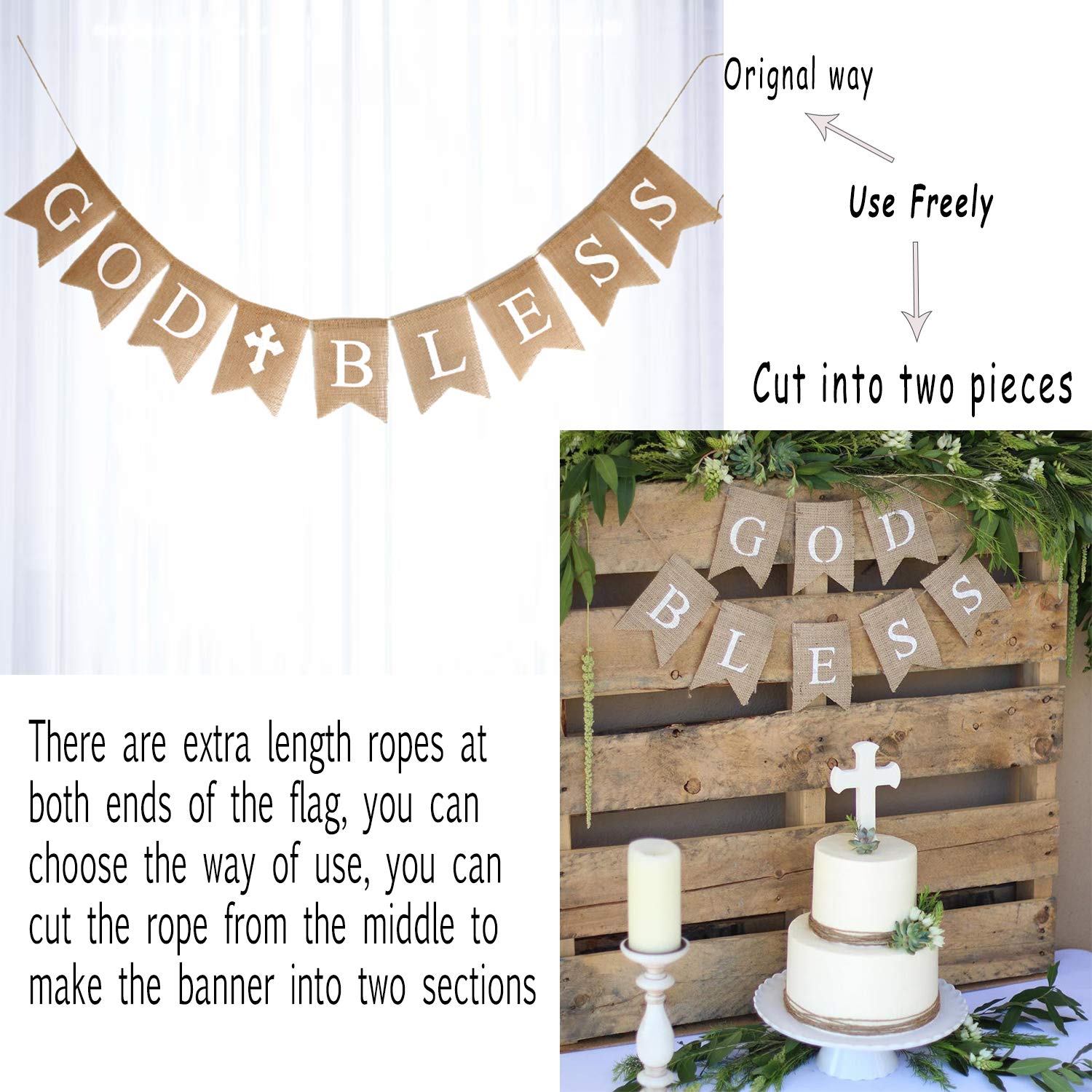 CHRORINE First Communion Banner Kit, Baptism Decorations for Boys Girls, First Communion Confirmation Decorations,God Bless Banner and White Decorations - White Set