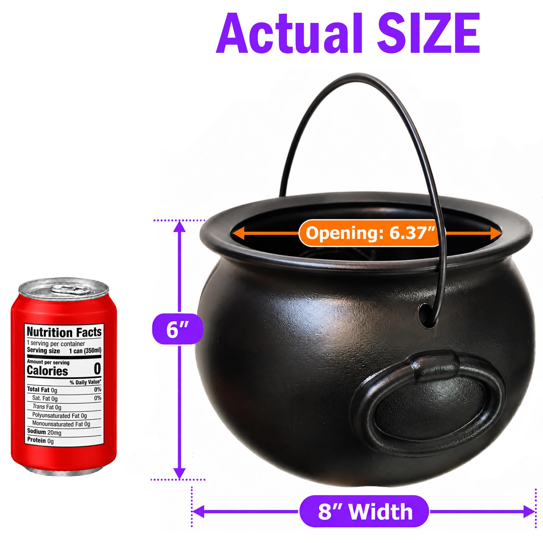 GiftExpress 8" Black Cauldron Bucket – Halloween Candy Bowl, Trick or Treat, St. Patrick's Pot of Gold Decor, Witch Kettle for Party Supplies