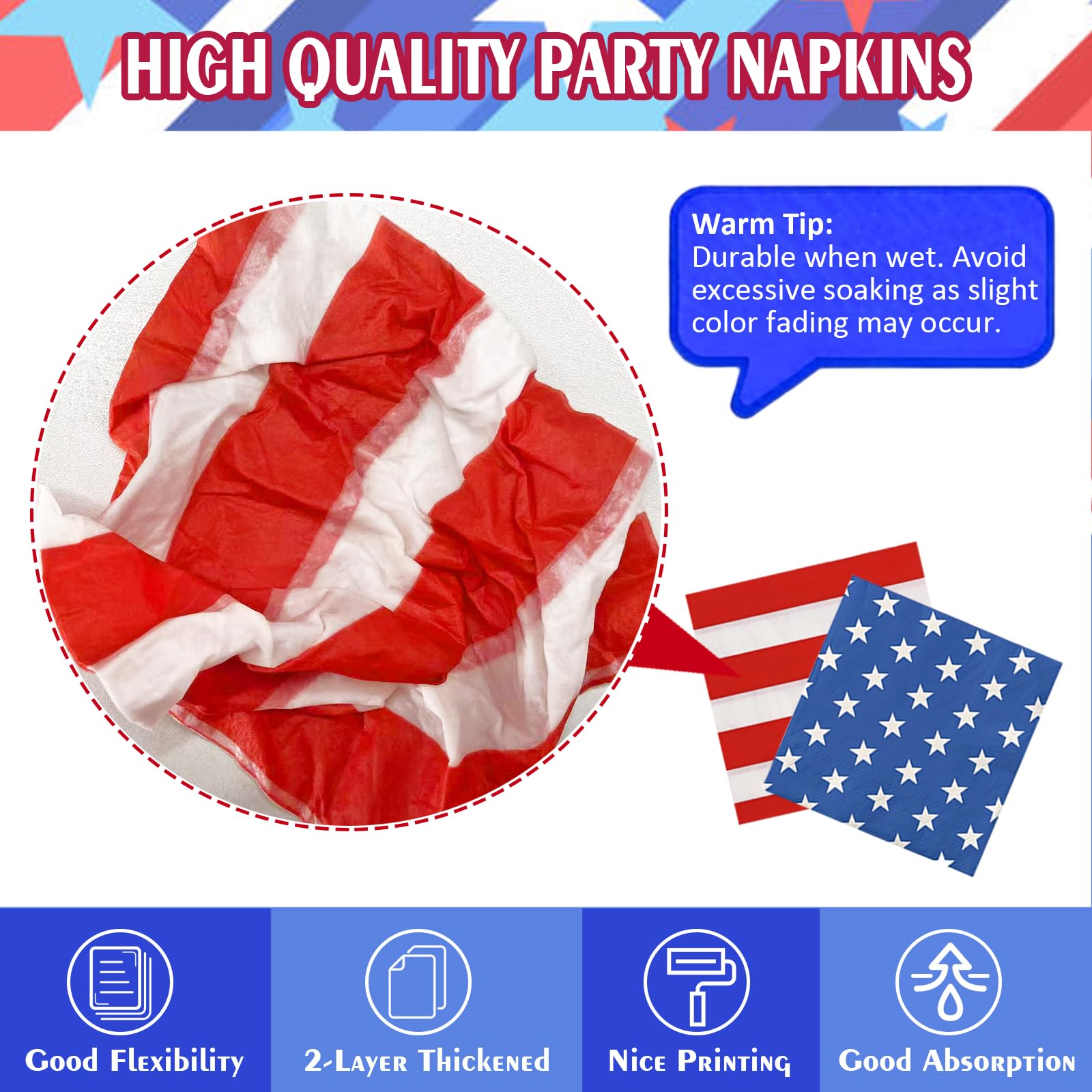 4th of July Decorations Patriotic Decorations Party Supplies Set for 24 Guests, Memorial Day Decorations with Plates, Napkins, Cups, Forks, Tablecloth, Fourth of July Decorations Patriotic Theme Kit