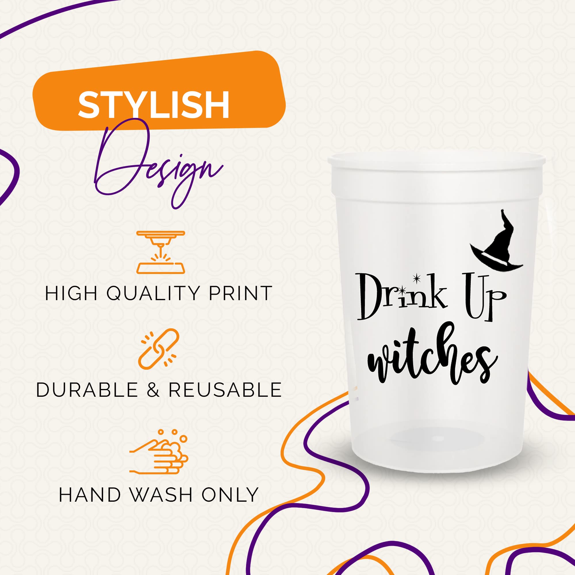 Drink Up Witches Halloween Cups For Adults, Set of 12 Party Cups, 16 Oz Each Reusable Plastic Cup, Halloween Party Favors For Adults, Perfect Spooky Cup for Drinkware and Decorations