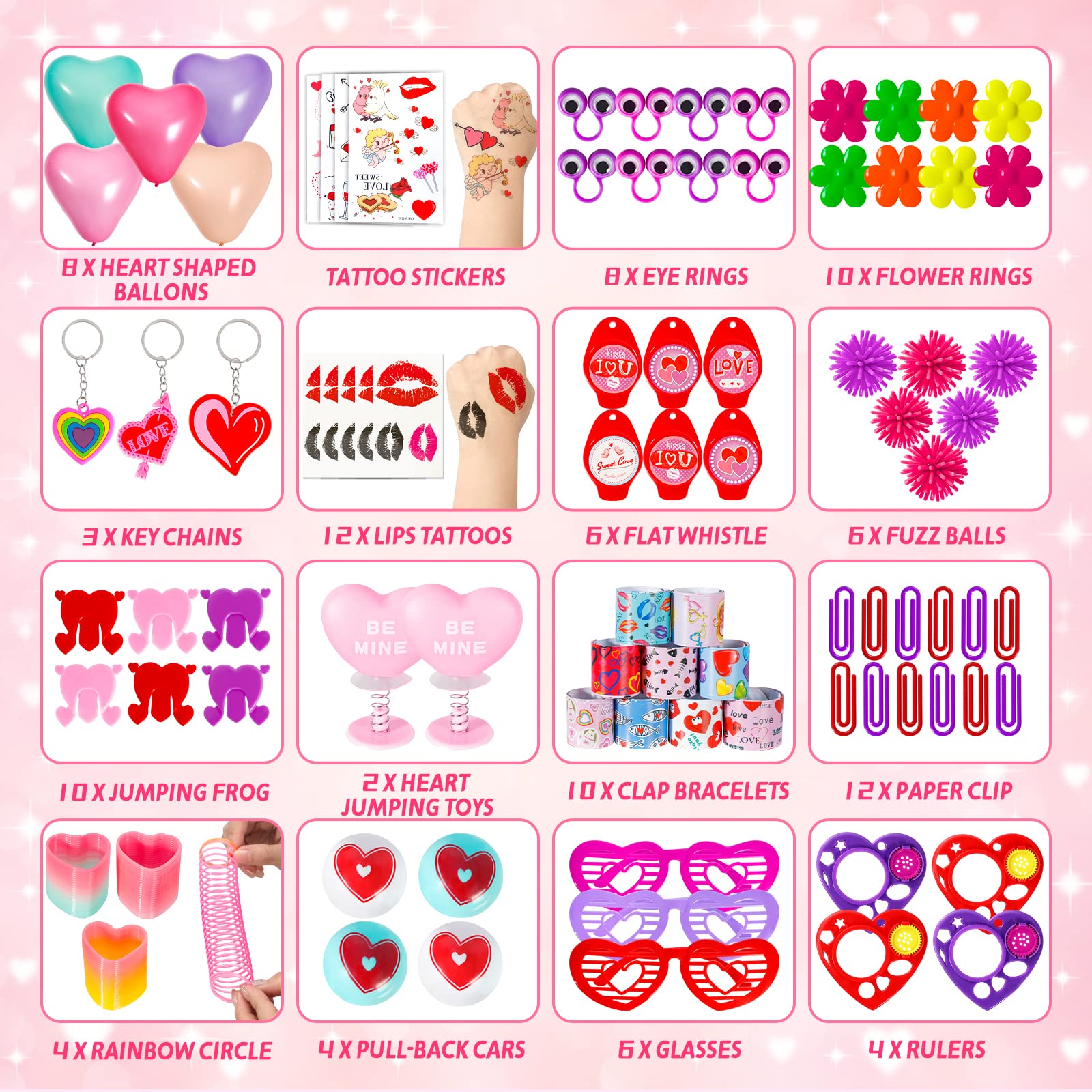 Thuodo 200pcs Valentines Party Favors Toys Assortment, Valentines Day Gifts for Kids as Valentine Classroom Prizes Rewards Bulk Goodie Bag Stuffers Birthday Party Supplies(Valentines)