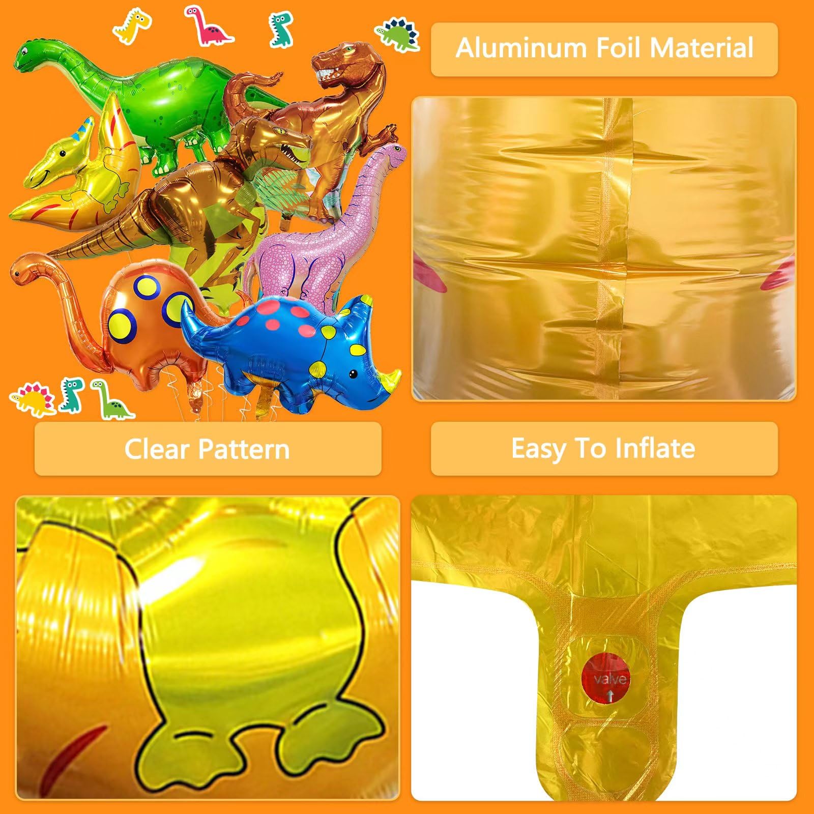 7 Pcs Dinosaur Foil Balloons Giant Dino Mylar Helium Balloons Dinosaur Birthday Balloon for Jungle Dino Theme Party Baby Shower Decorations Supplies