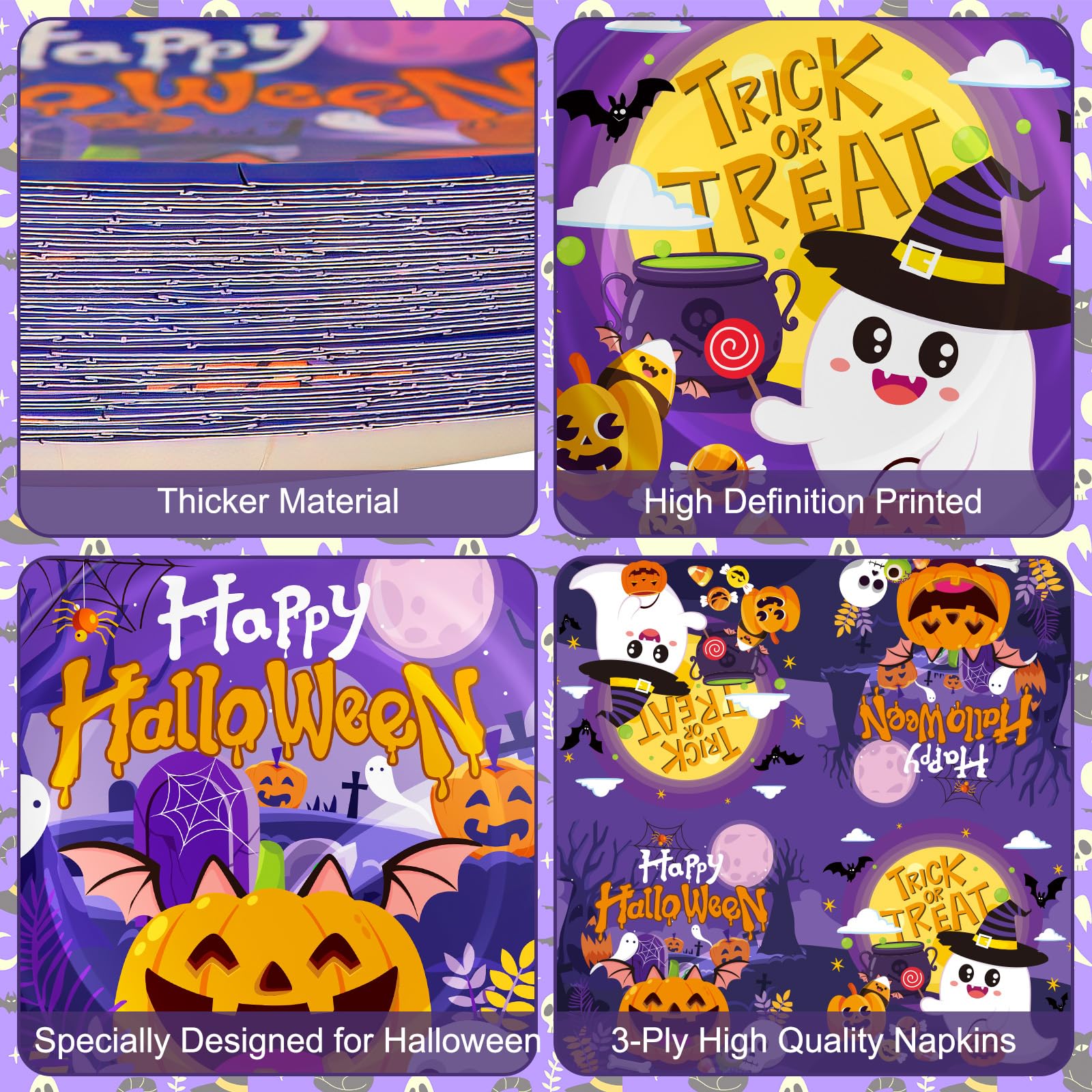 150 Pcs Halloween Plates and Napkins Sets - Cute Happy Halloween Party Supplies Tableware, Halloweens Disposable Paper Plates Napkins Set for Halloweens Birthday Party Decorations Favors, Serve 50