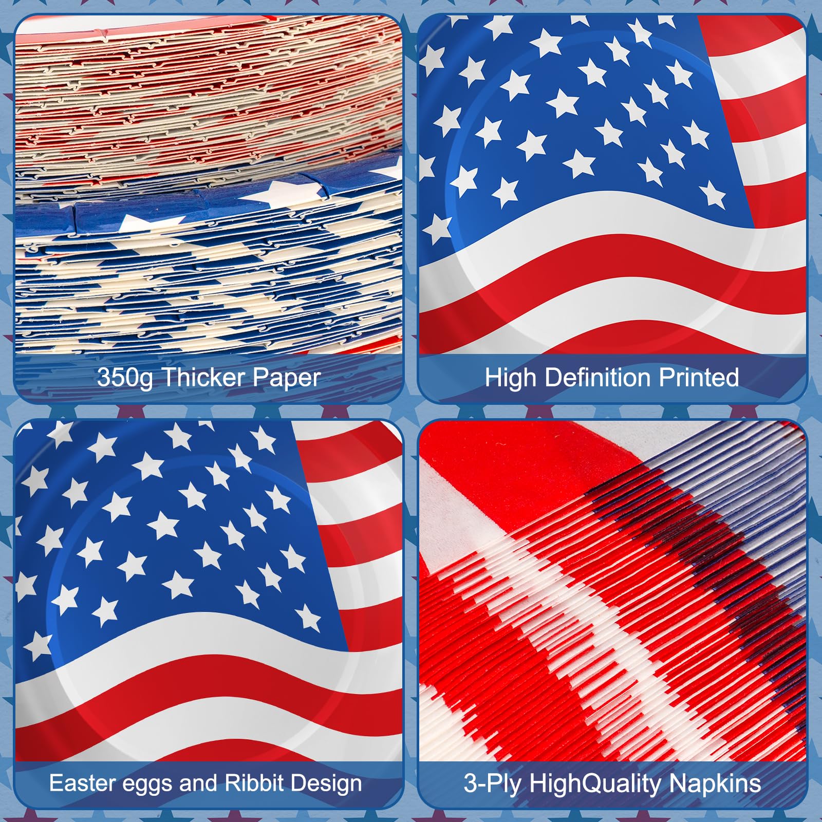 American Flag Patriotic Party Supplies - 4th of July Paper Plates, Napkins and Forks Set, Disposable Dinner Dessert Plates and Napkins for Memorial Day Independence Day Table Decorations, Serves 24