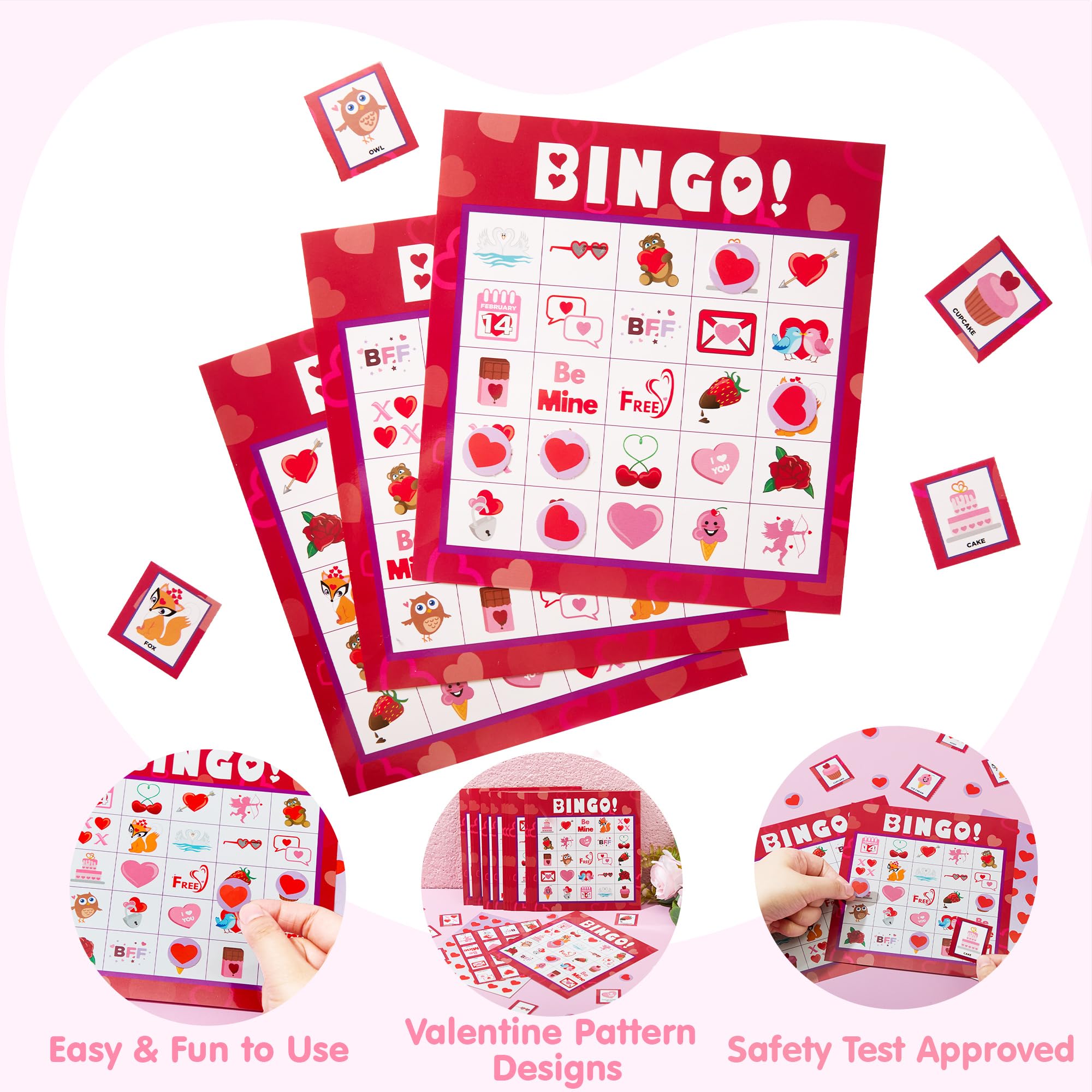 JOYIN Valentines Day Bingo Game Cards (5x5) – 28 Players for Kids Party Gift, School Classroom Love Supplies, Family Entertainment Activities