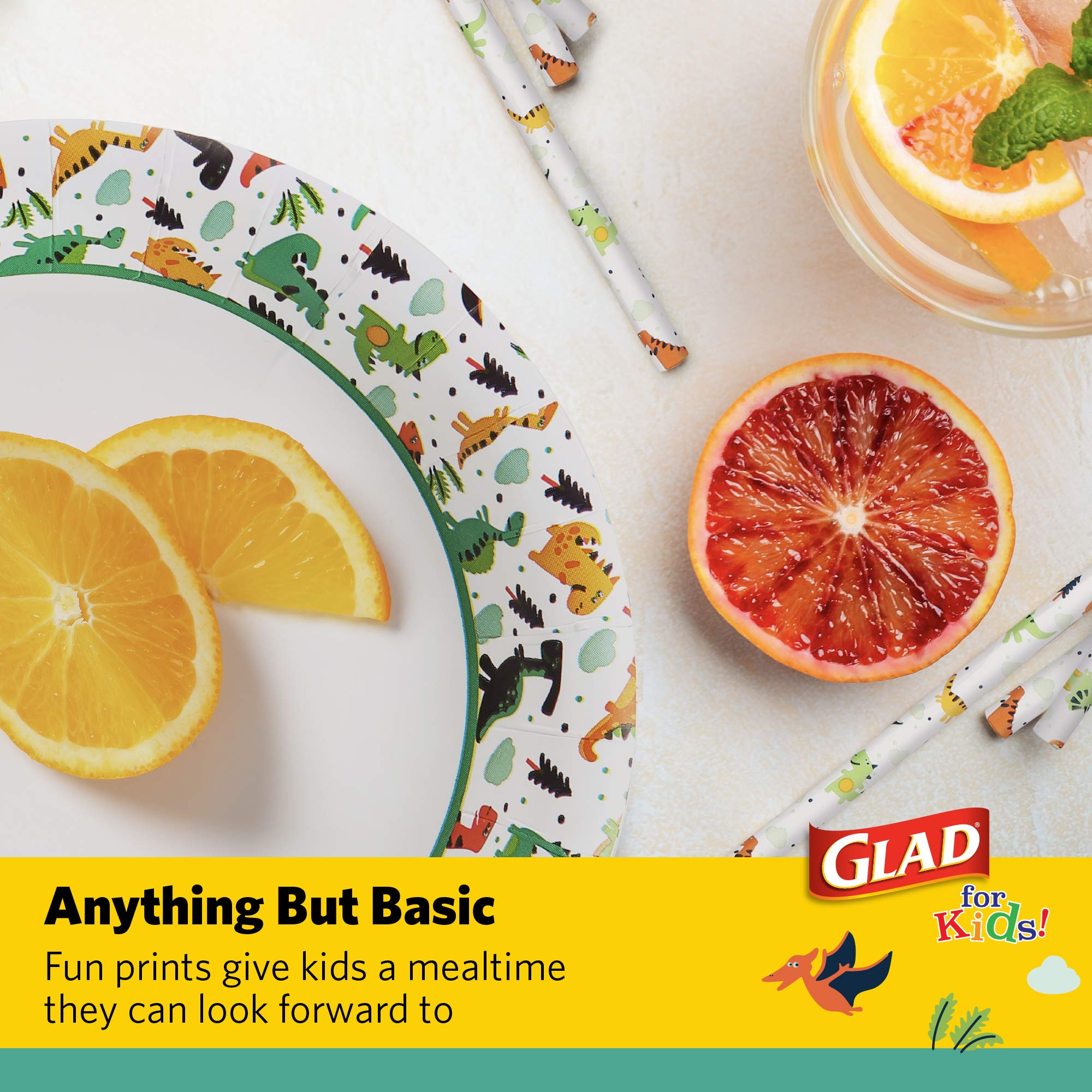 Glad for Kids Dinosaur Paper Plates, Soak Proof, 7 Inch, 20 Count