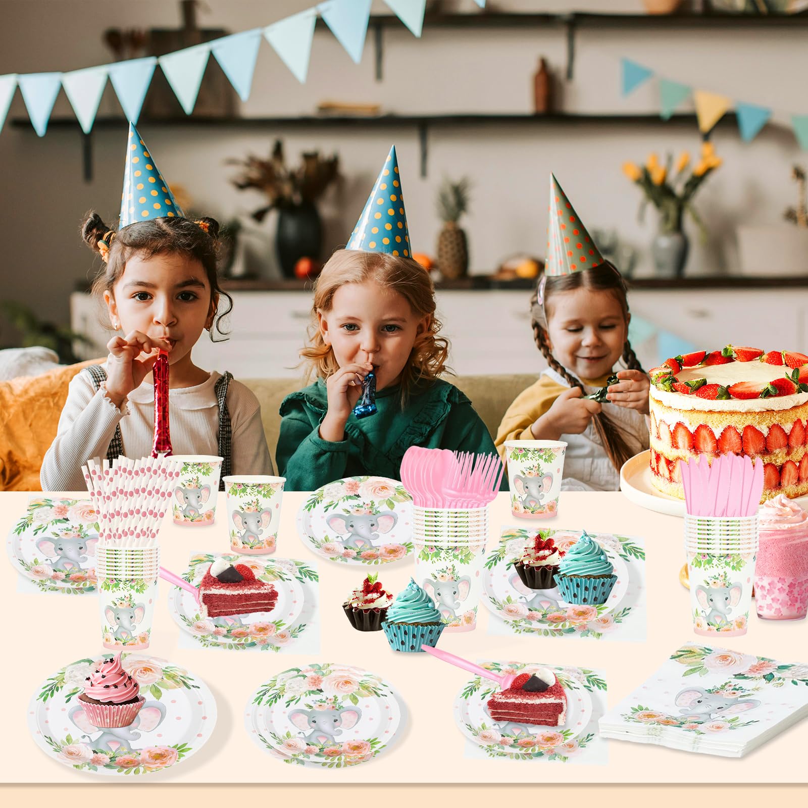 192 Pcs Elephant Baby Shower Plates and Cups and Napkins Sets Serve 24 Guests Pink Elephant Baby Shower Decorations Gender Reveal Themes Party Supplies Decor Birthday Paper Tableware Girl