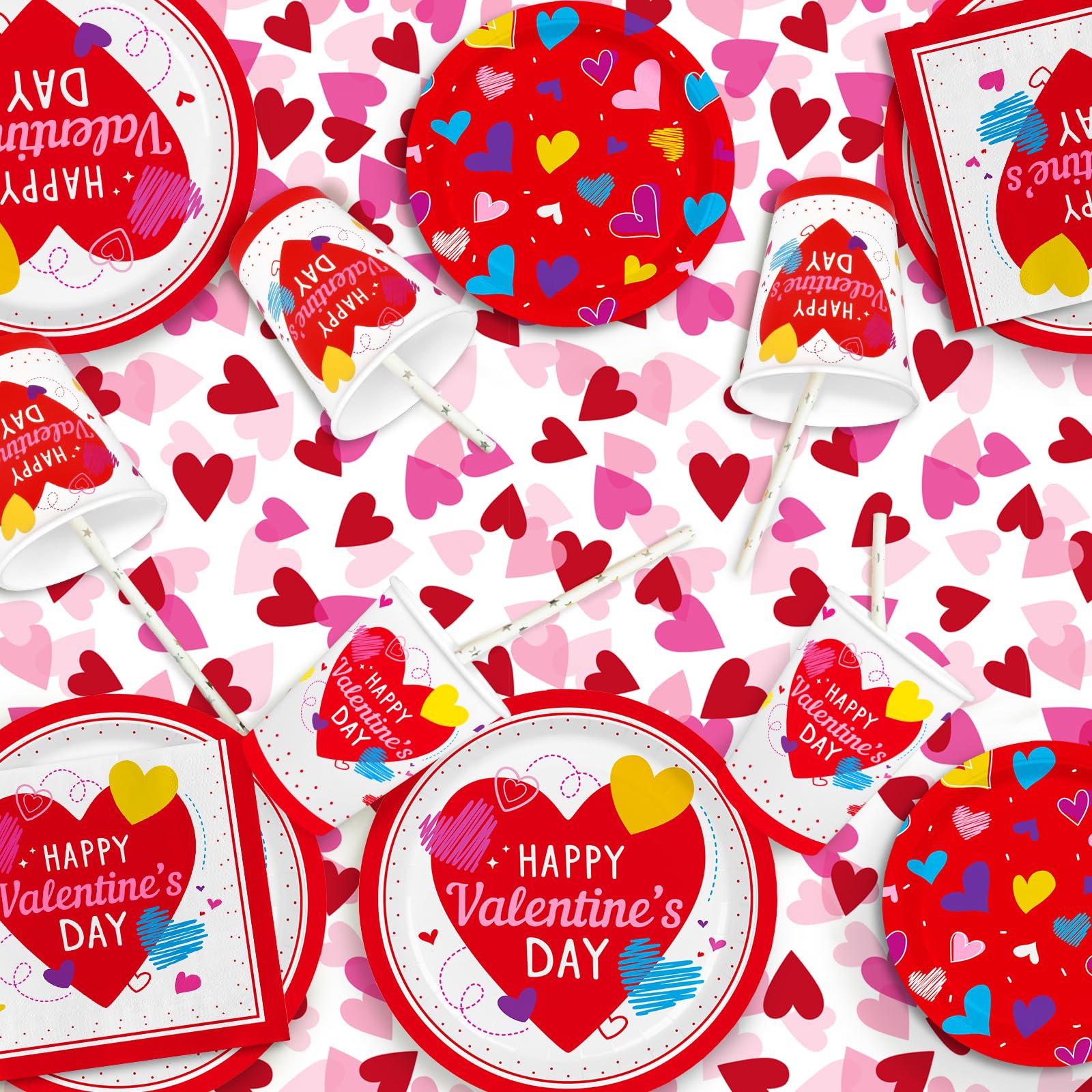 Valentine's Day Party Supplies Set for 25 - Elegant Disposable Paper Plates, Napkins, Cups, Tablecloth & Banner, Valentine's Day Party Decorations