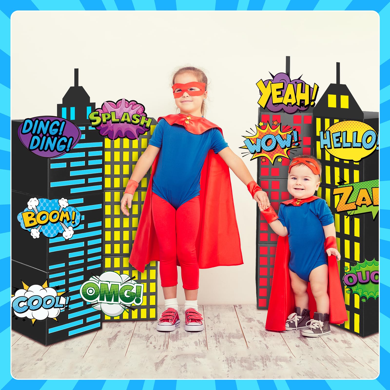 25 Pcs Large Super Theme Hero Birthday Decorations Hero Backdrop Boxes Skyscraper Decor Boxes Spider Bat Heroes Birthday Party Favor for Halloween Christmas Party (Hero 25 Pcs)