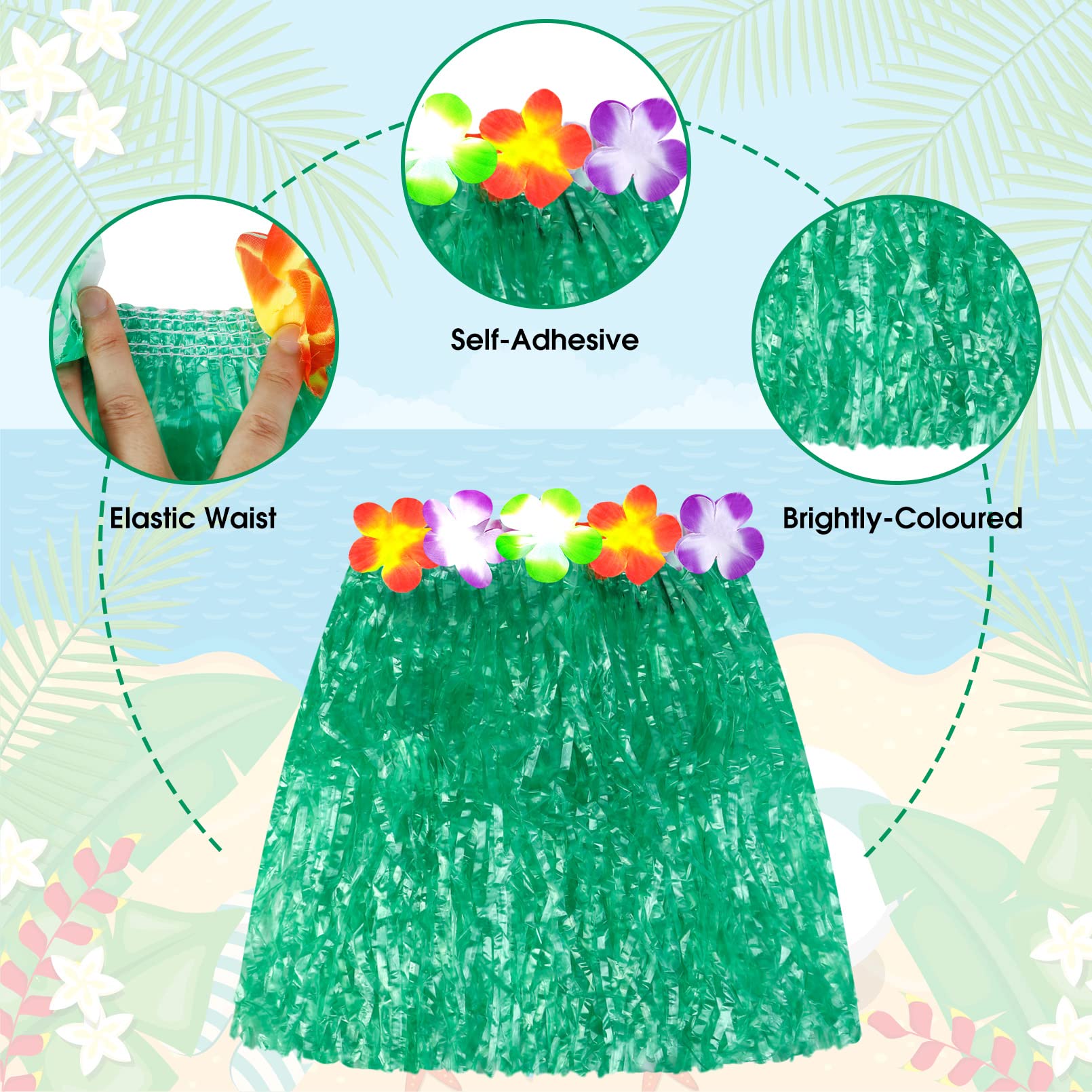 Hawaiian Leis Luau Party Decorations Set, 54Pcs Hawaiian Luau Party Supplies Flower Leis Necklaces Headbands Wristbands Grass Hula Skirt Lays Tropical Summer Beach Birthday Holiday Party Favors