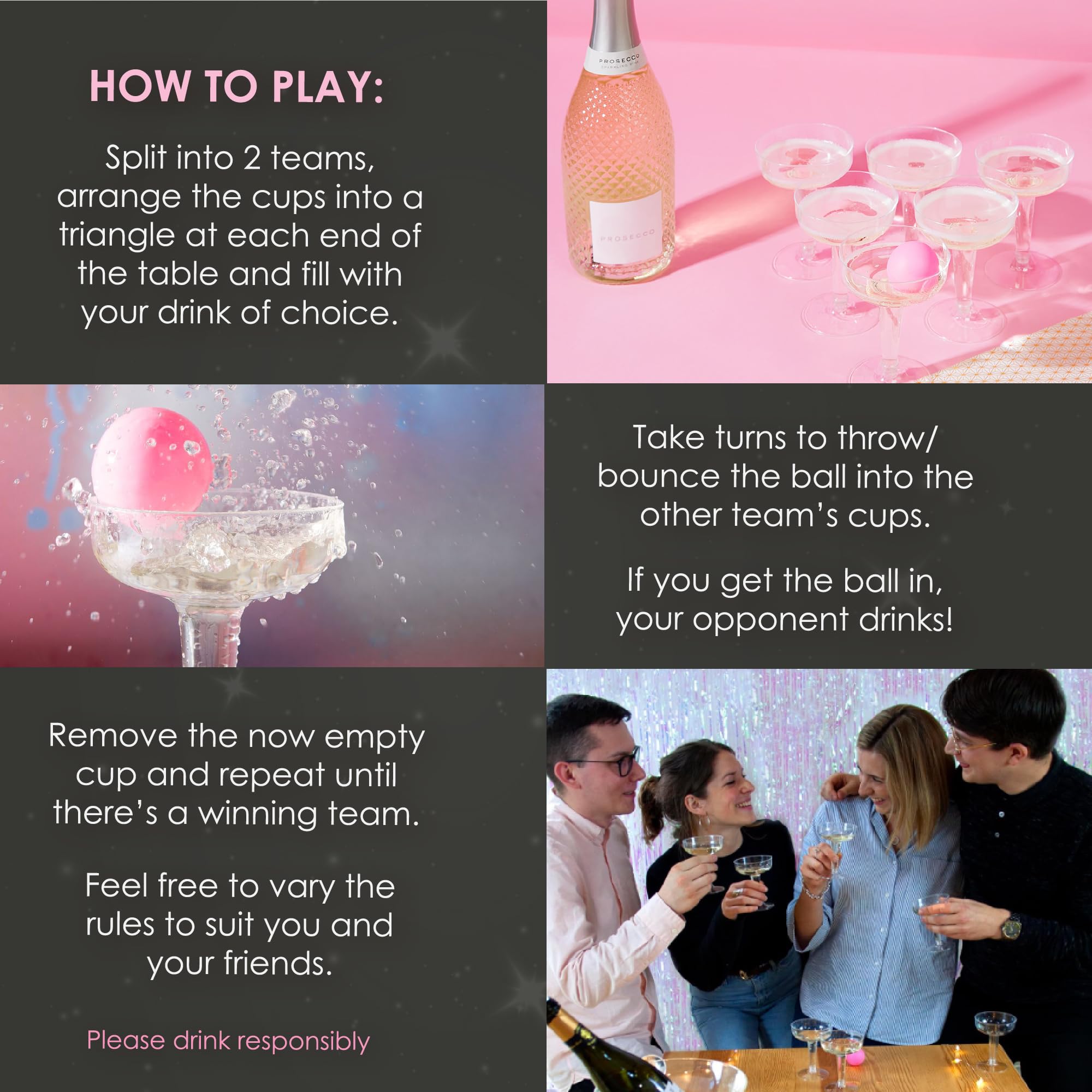 Talking Tables Prosecco Pong Drinking Game | Includes 12 Glasses & 3 Balls | Party Games for Bachelorette Party, Girls Night, Birthday, Bridal Shower, NYE, Christmas
