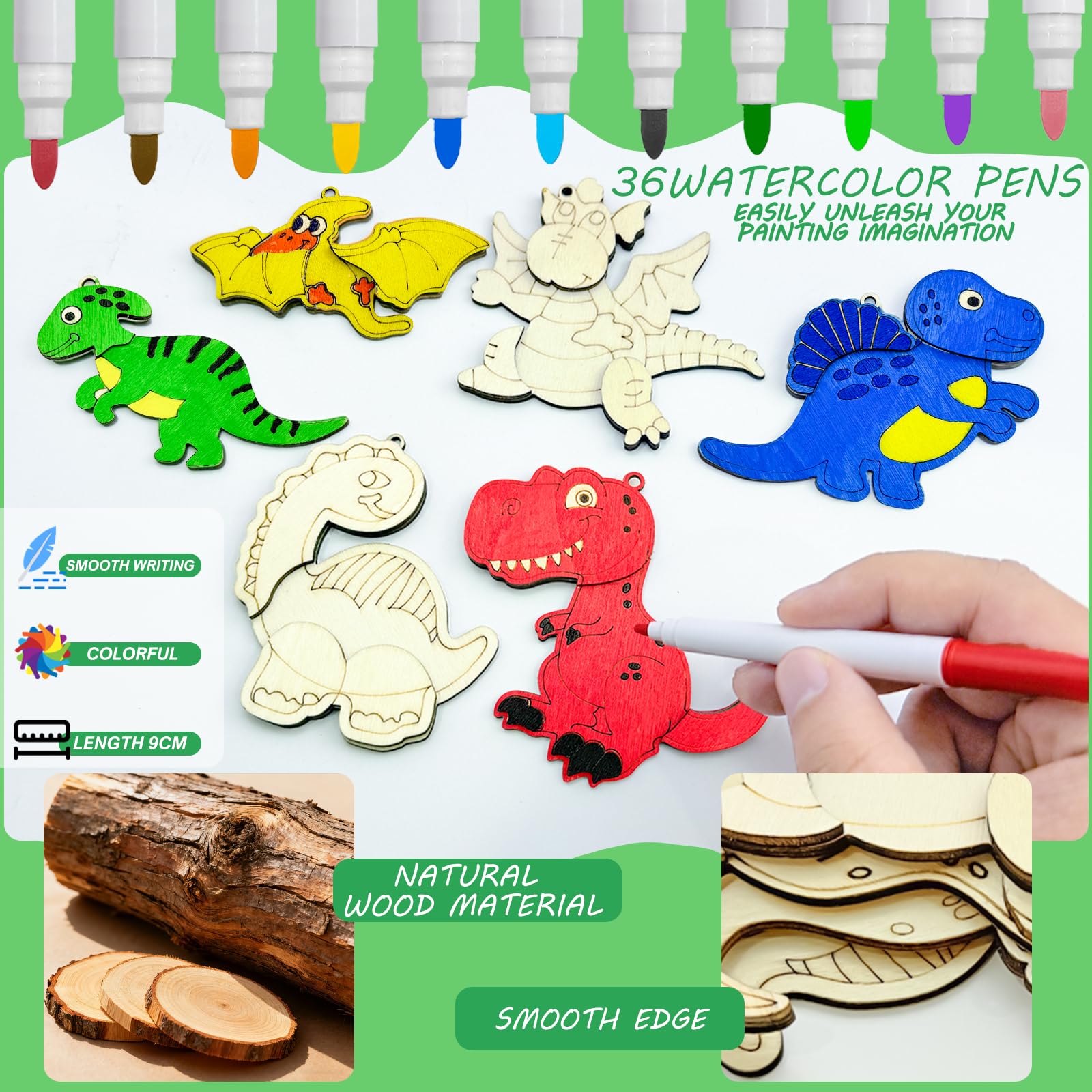 12 Pack Dinosaur Party Favors, Pre-Packaged Dino Wooden Painting Crafts Kit
