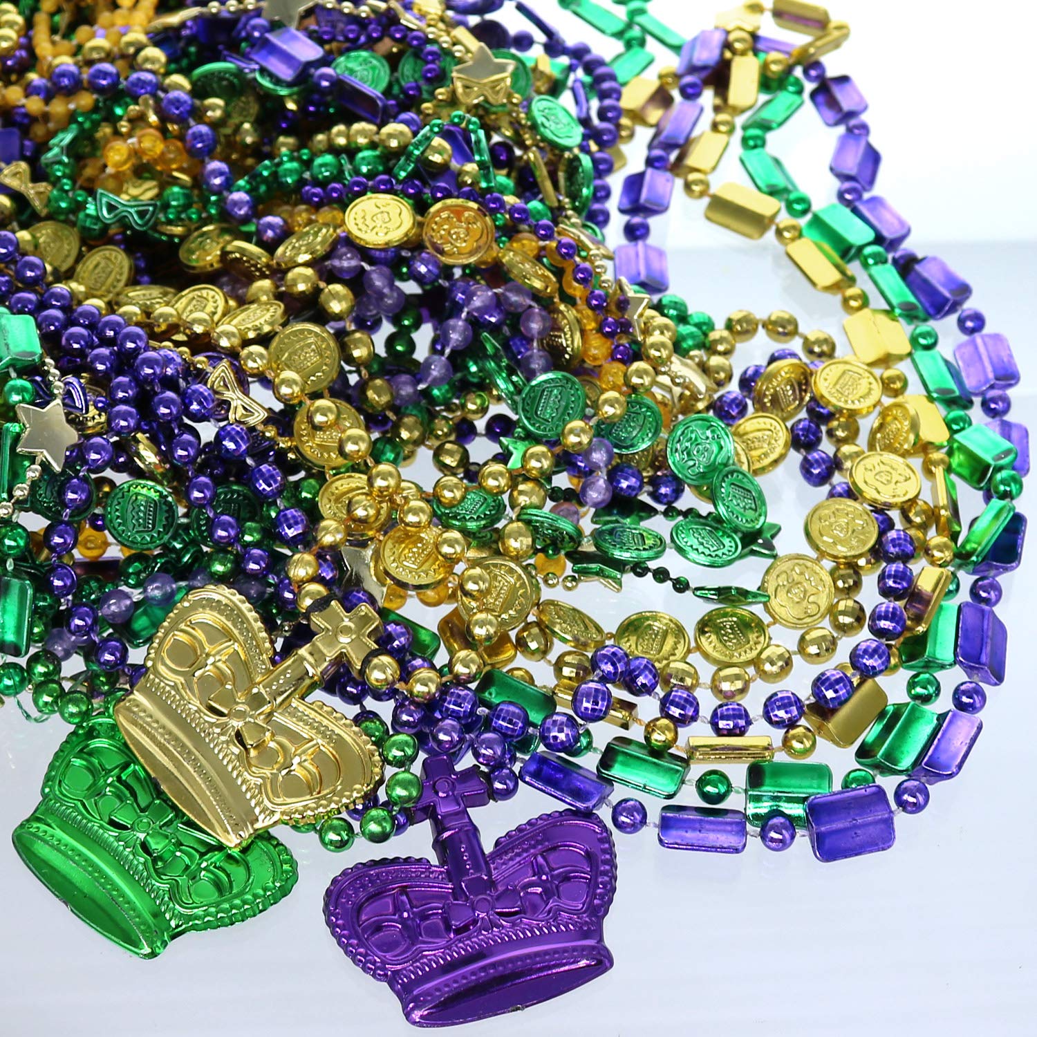 GiftExpress 100 pcs Mardi Gras Metallic Bead Necklaces for Party Favors, Mardi Gras, New Year Parade, St Patrick Day Celebrations, Christmas Decorations, Tailgating Party