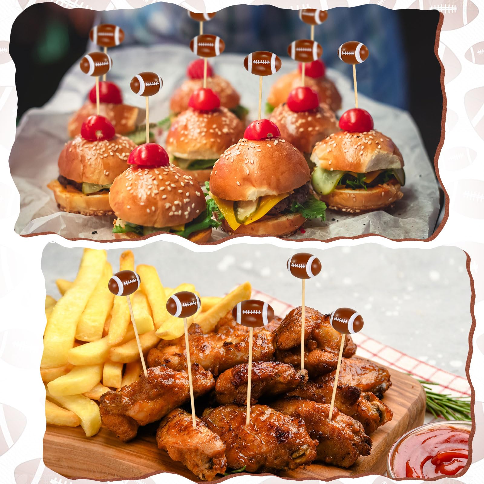 100 Pcs 3D Football Toothpicks, 4.72 Inch Football Cocktail Picks for Appetizers, Long Bamboo Toothpicks, Decorative Toothpicks Skewers for Holiday Birthday Party Decorations (Football 3D)