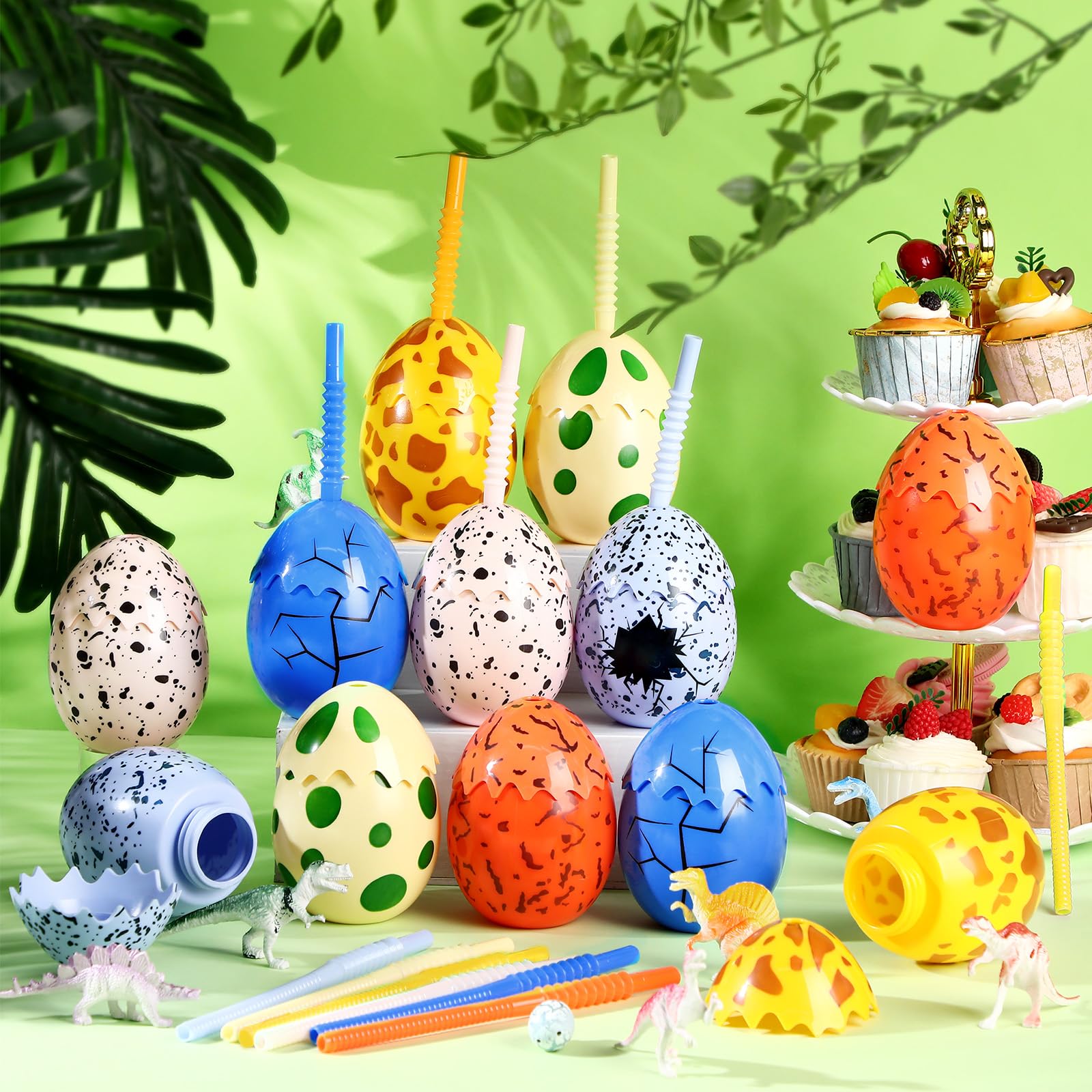 Maxcheck 12 Pcs Kids Dinosaur Party Favor Cups with Lids and Straws,10 oz Egg Dinosaur Cups for Birthday Decorations Dino Egg Theme Party Supplies for Boys Girls