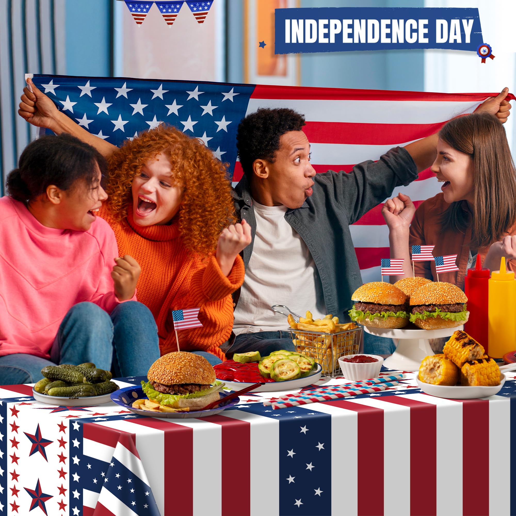 OHOME 4th of July Decorations - Red White and Blue Tablecloth - Fourth of July Accessories for Home Outdoor Decorations | Patriotic American Flag Party Favors,2 Pack
